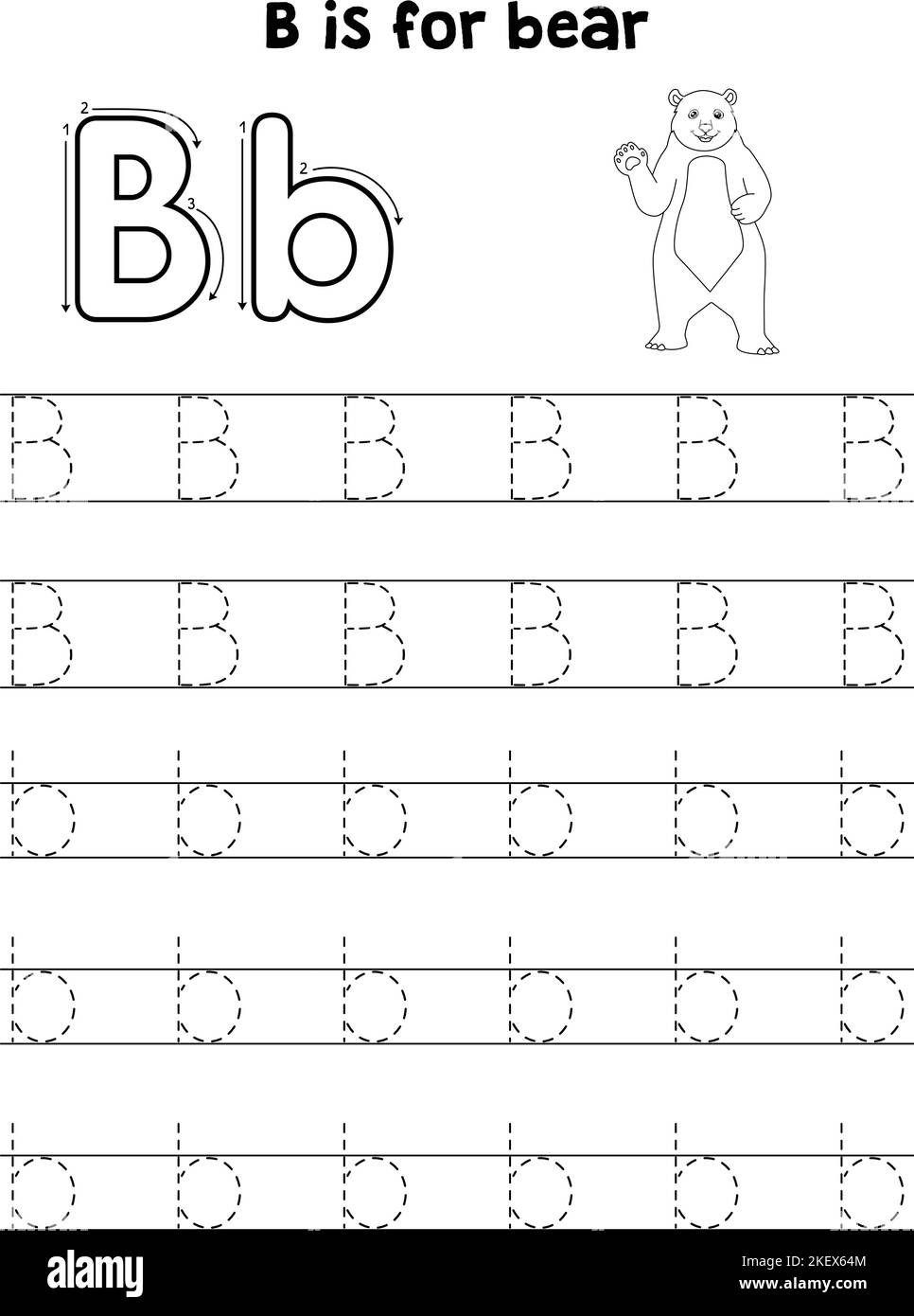 Lettre ABC coloriage de l'animal ours page B Illustration de Vecteur
