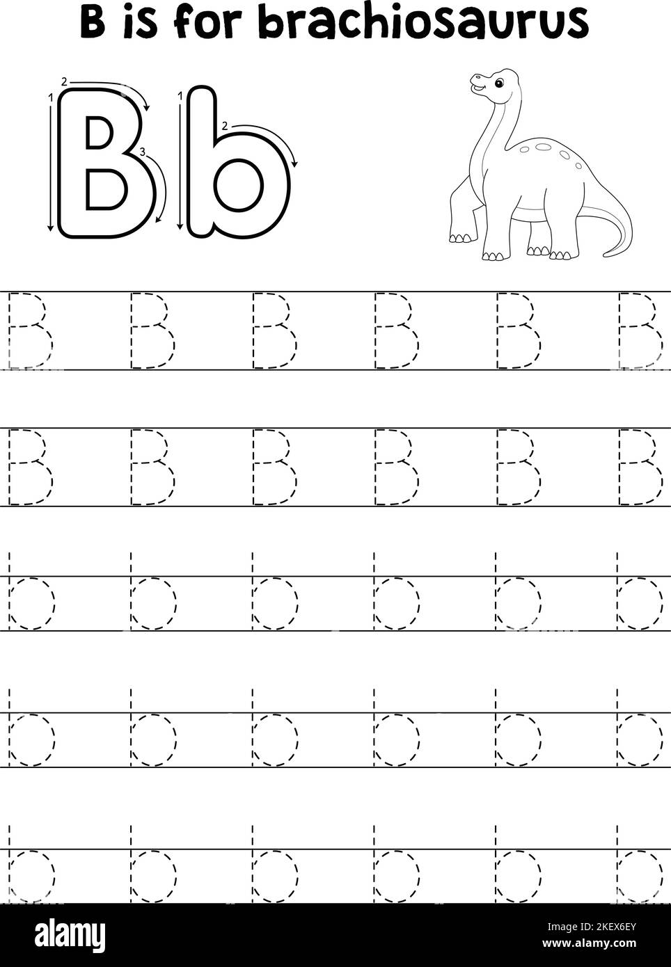 Brachiosaurus Dino Tracing lettre ABC coloriage B Illustration de Vecteur