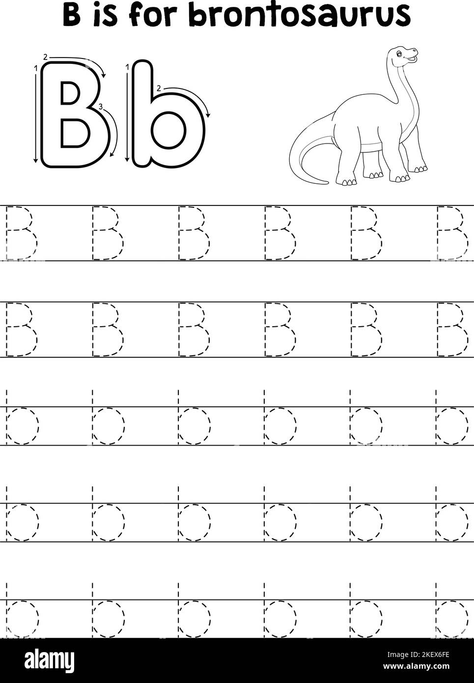 Brontosaurus Dino Tracing lettre ABC coloriage B Illustration de Vecteur