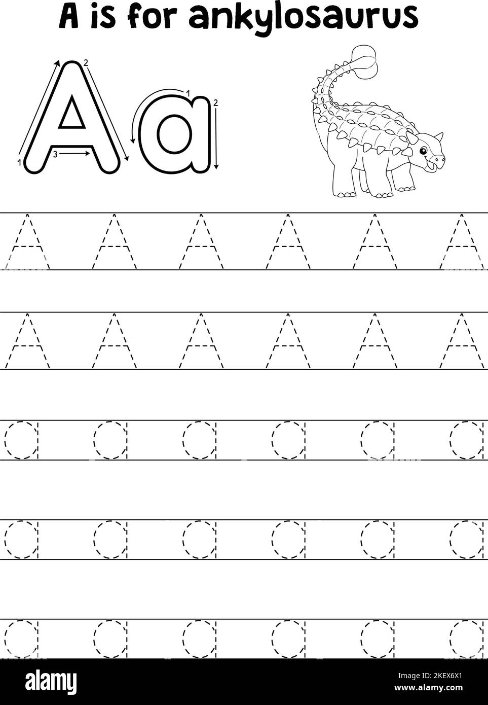 Ankylosaurus Dino Tracing lettre ABC coloriage Illustration de Vecteur