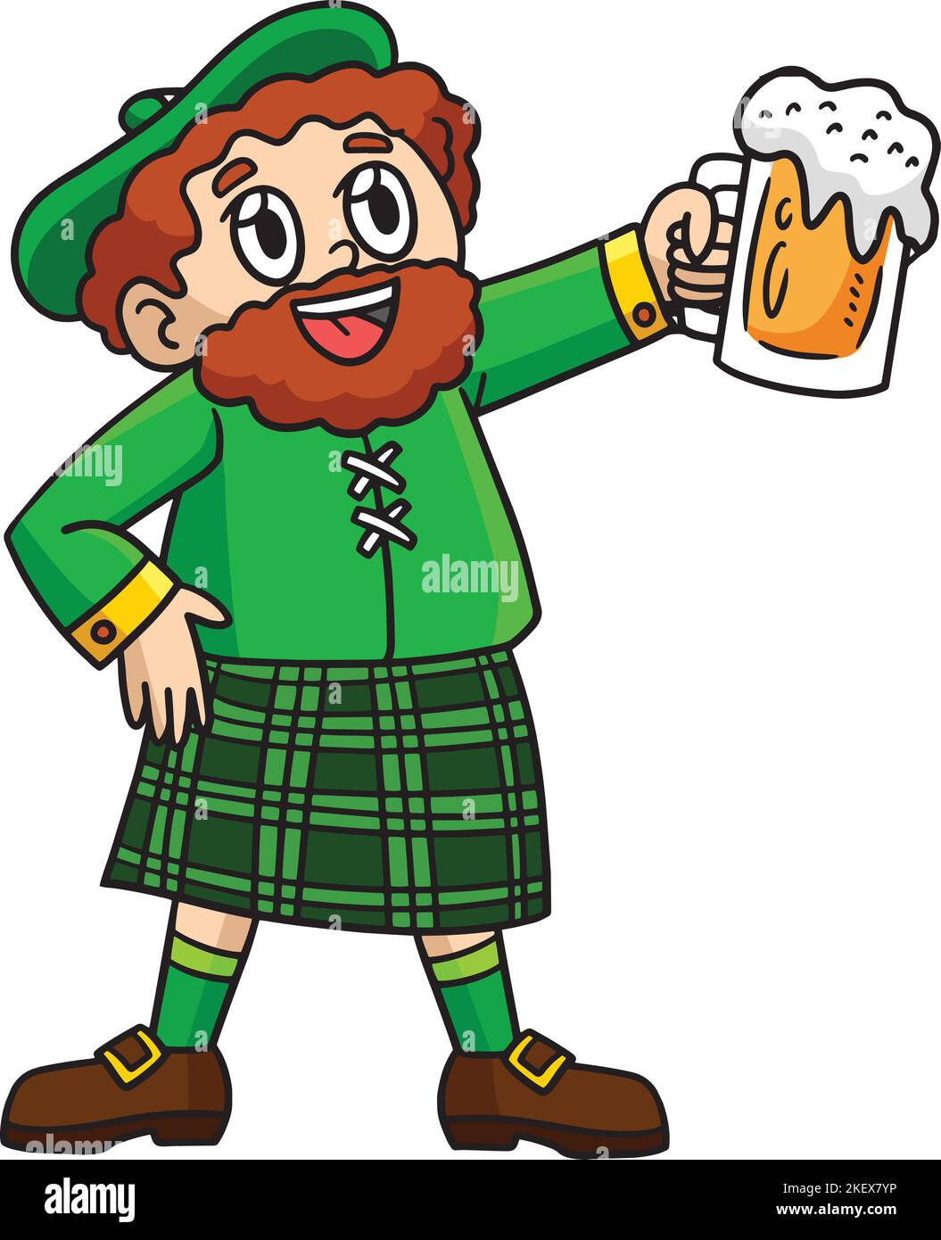 St. Patrick Man Drinking Beer Cartoon Clipart Illustration de Vecteur