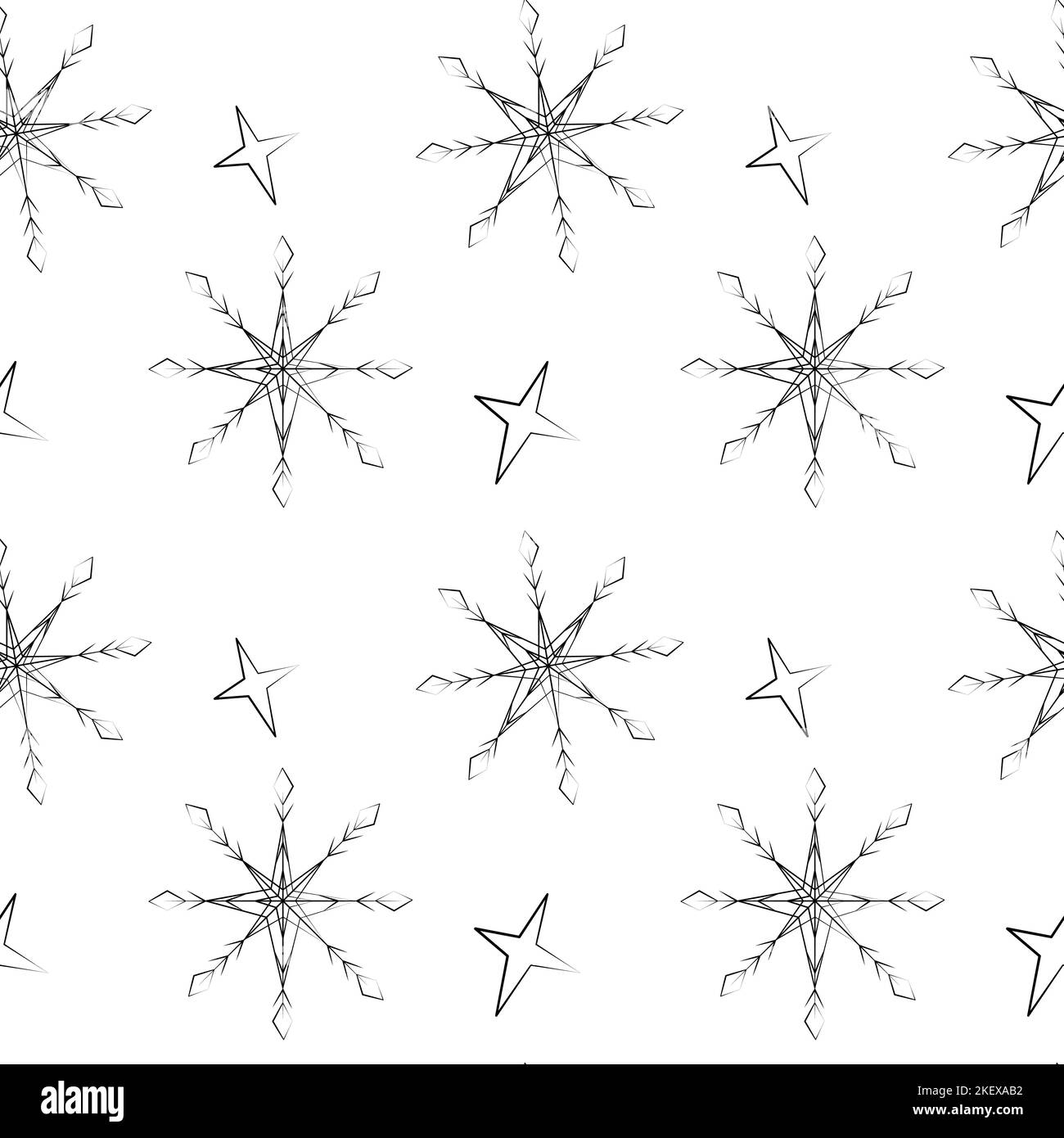 Motif infini de flocons de neige avec étoiles abstraites. Arrière-plan vectoriel. Répéter la texture. Isoler. Convient aux bannières, cartes postales, affiches, brochures ou salutation. Bon pour l'arrière-plan, le Web, l'étiquette. EPS Illustration de Vecteur