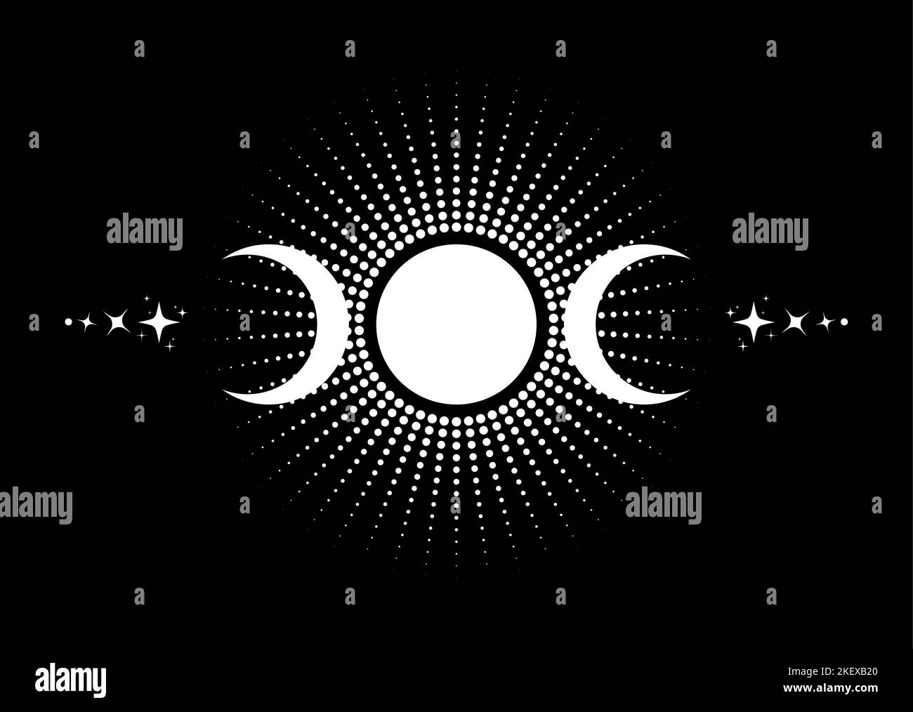 Triple Lune religieuse wiccan signe.Logo Wicca symbole néopaganisme, icône Triple Déesse tatouage, Déesse de la Lune, de la Terre, et accouchement.Croissant Illustration de Vecteur