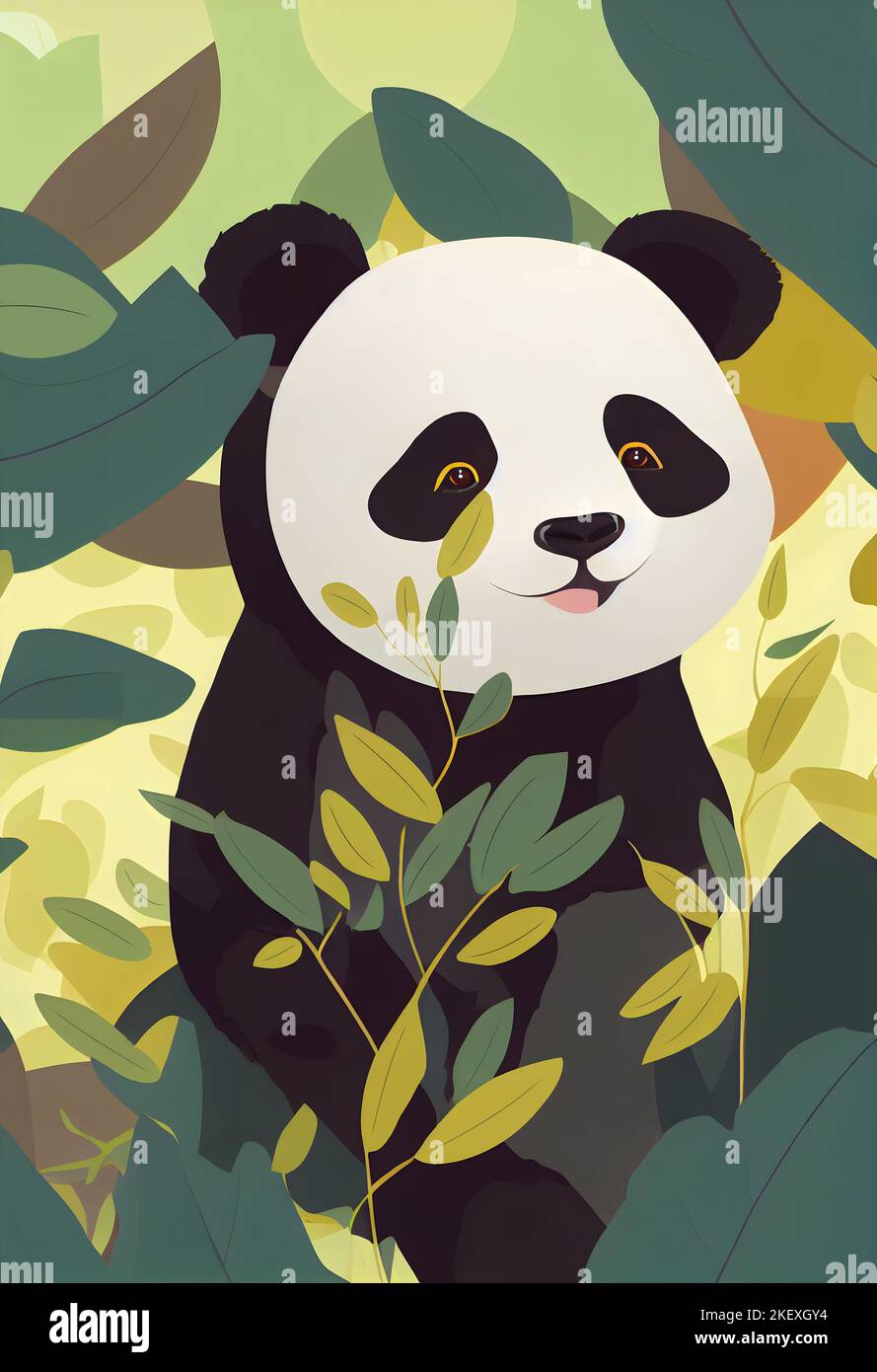 2D illustration d'un ours panda dans la forêt. Banque D'Images