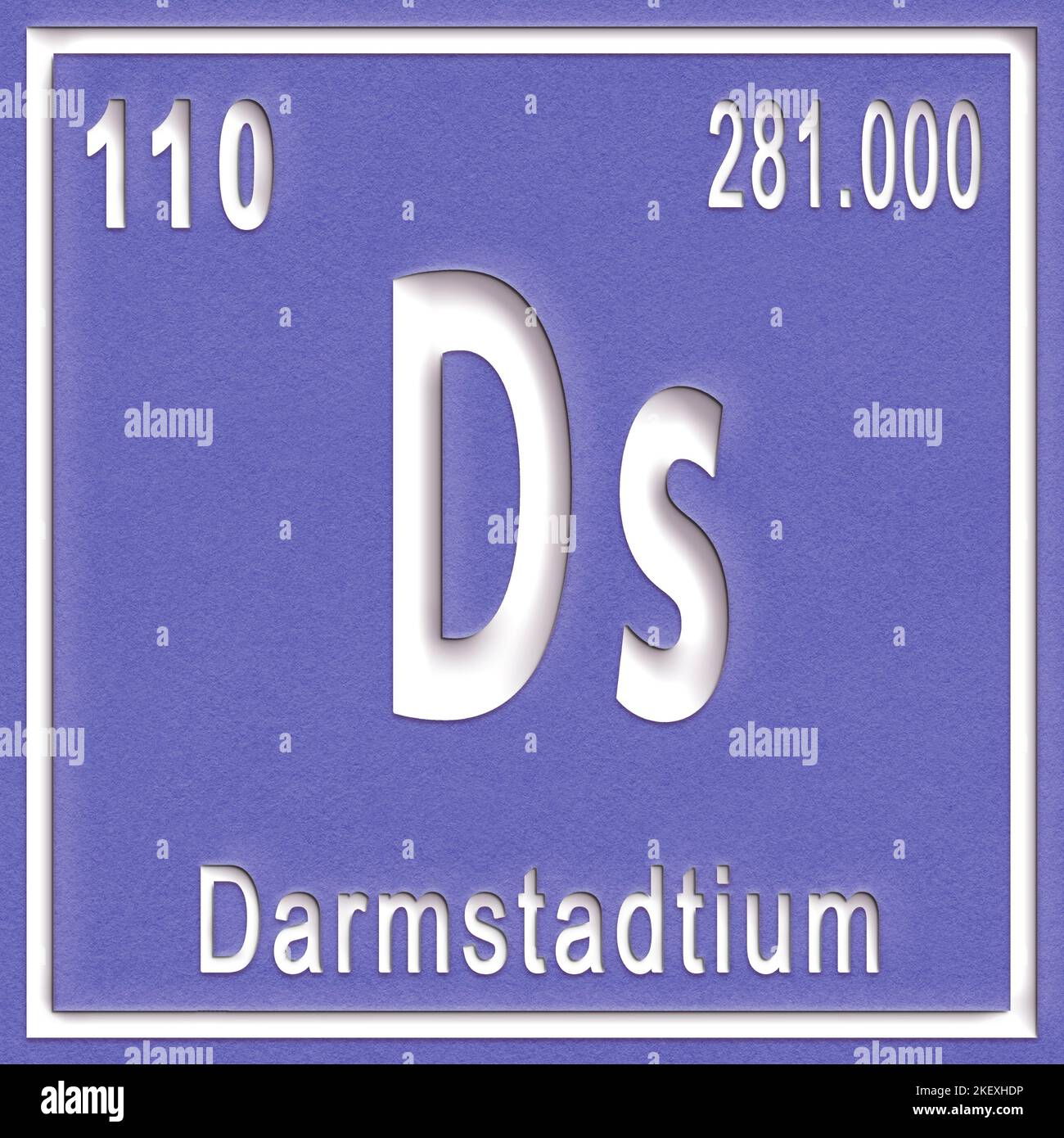 Élément chimique Darmstadtium, signe avec le nombre atomique et le poids atomique, élément du tableau périodique Banque D'Images