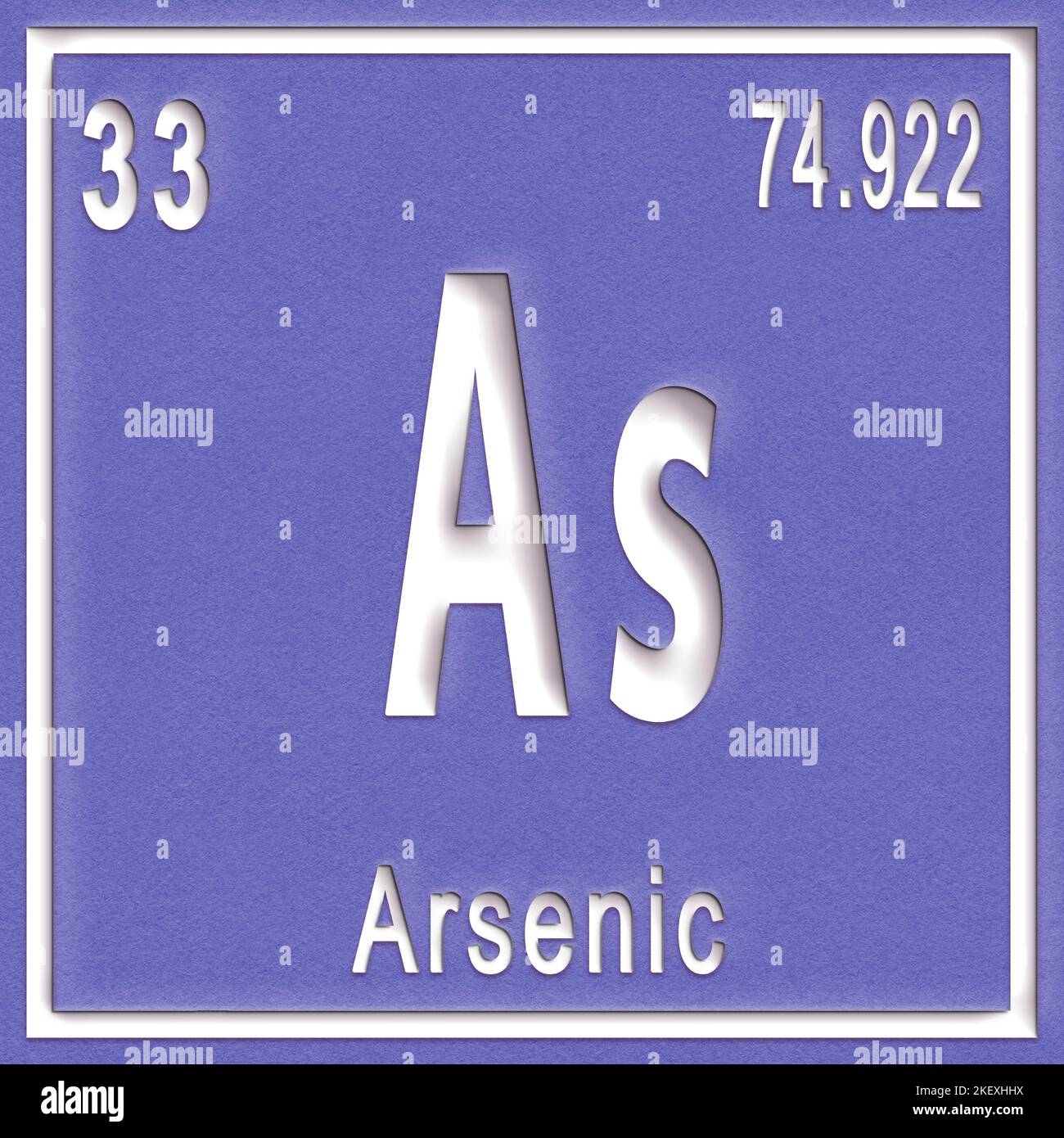 Élément chimique arsenic, signe avec numéro atomique et poids atomique, élément Tableau périodique Banque D'Images