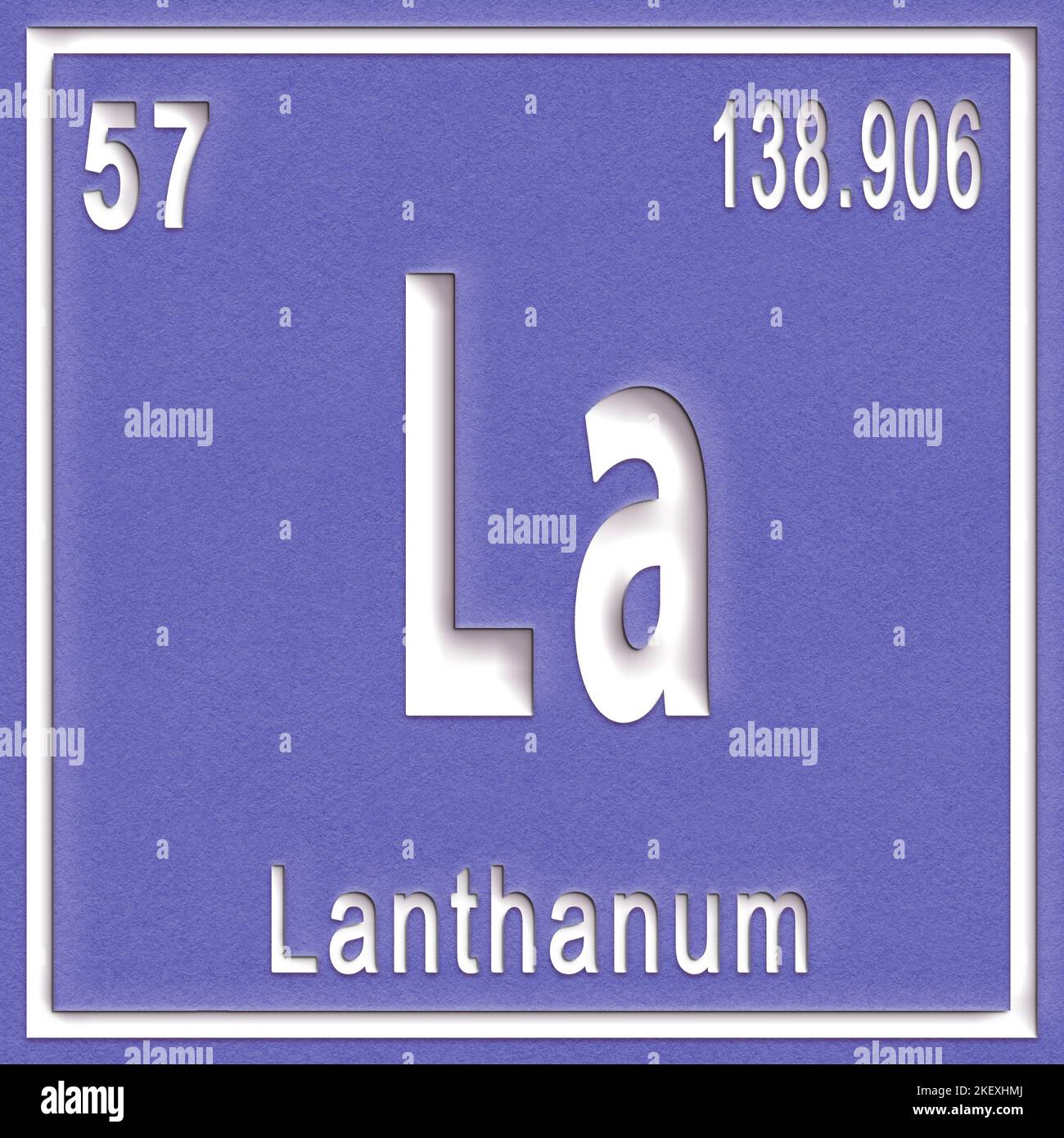 Élément chimique de lanthane, signe avec numéro atomique et poids
