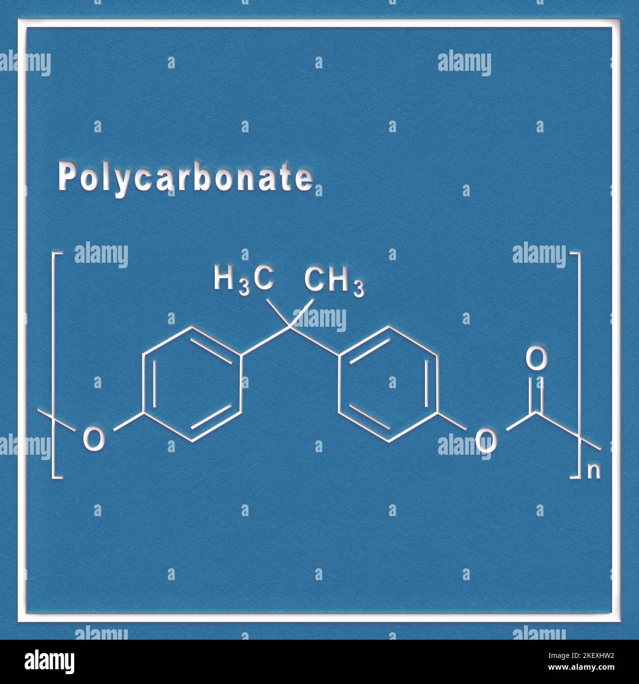 Polycarbonate PC, formule chimique structurelle sur fond blanc Banque D'Images