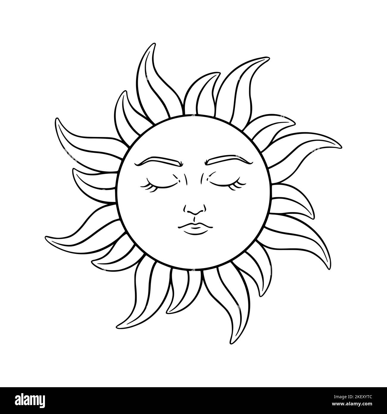 Symbole d'astrologie du soleil de Tarot. Soleil de tarot spirituel avec le visage. Illustration vectorielle isolée sur fond blanc Illustration de Vecteur