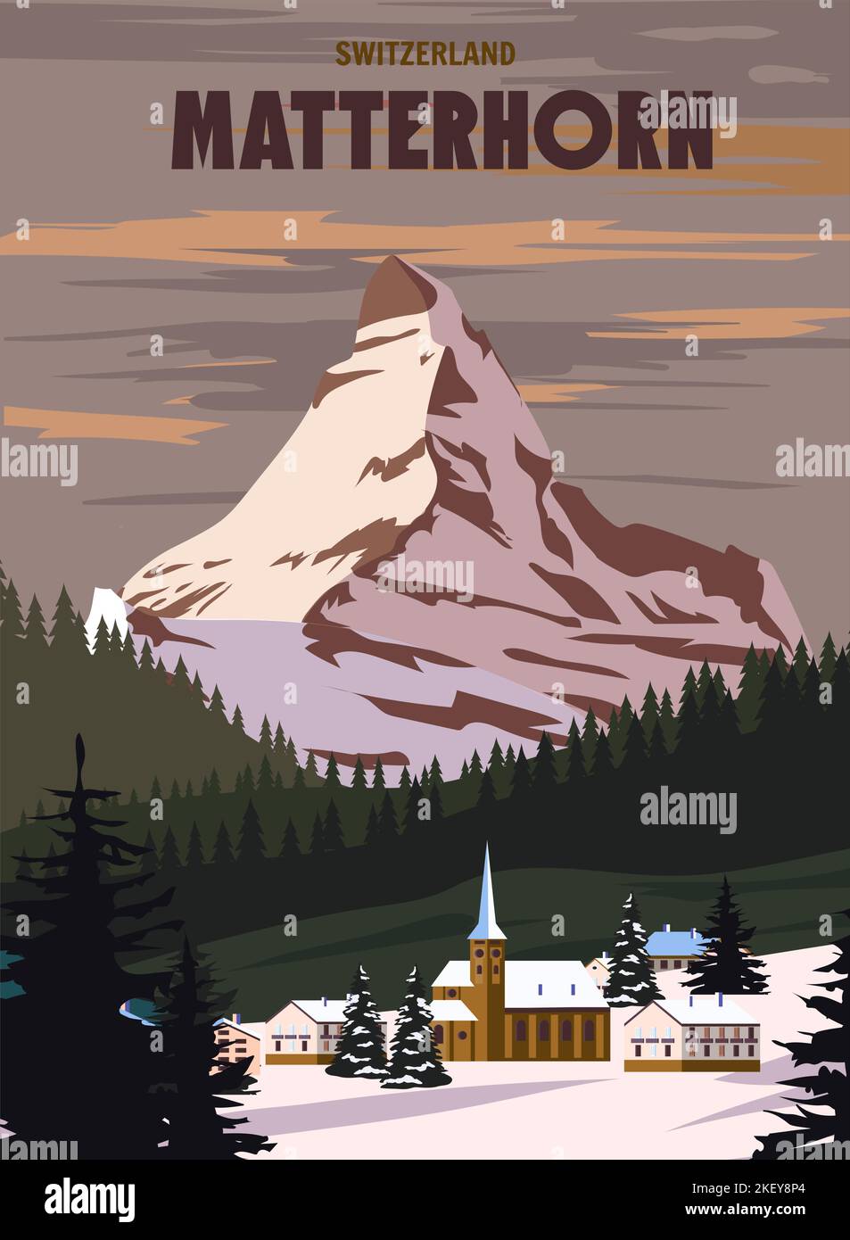 Poster de la station de ski de Matterhorn, rétro. Carte de voyage Alpes Winter Illustration de Vecteur