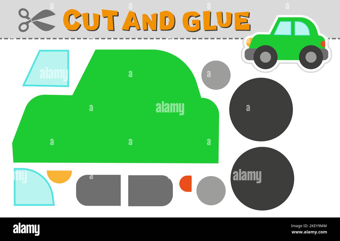Couper et coller l'écran de voiture. Illustration vectorielle. Jeu de puzzle en papier pour l'activité et l'éducation des enfants. Niveau simple Illustration de Vecteur