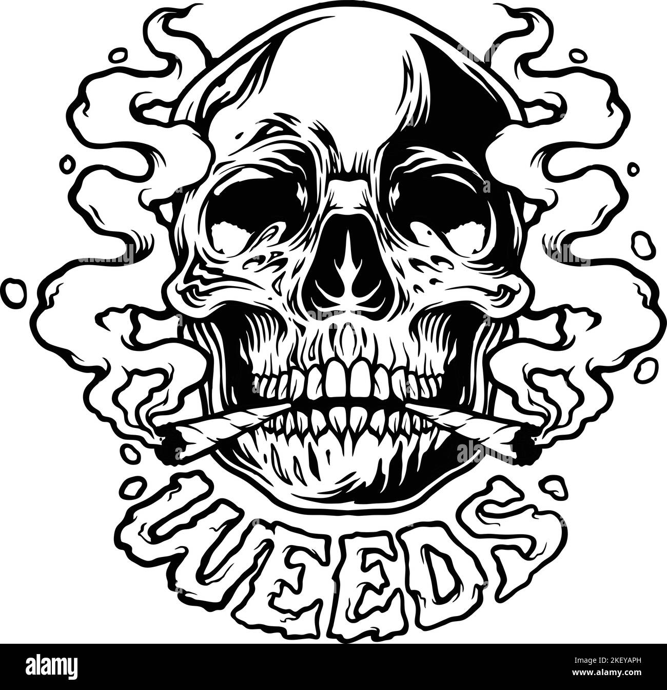 Mauvaises herbes Skull fumée illustrations monochromes vectorielles pour votre travail logo, t-shirt de marchandise, autocollants et dessins d'étiquettes, affiche Illustration de Vecteur