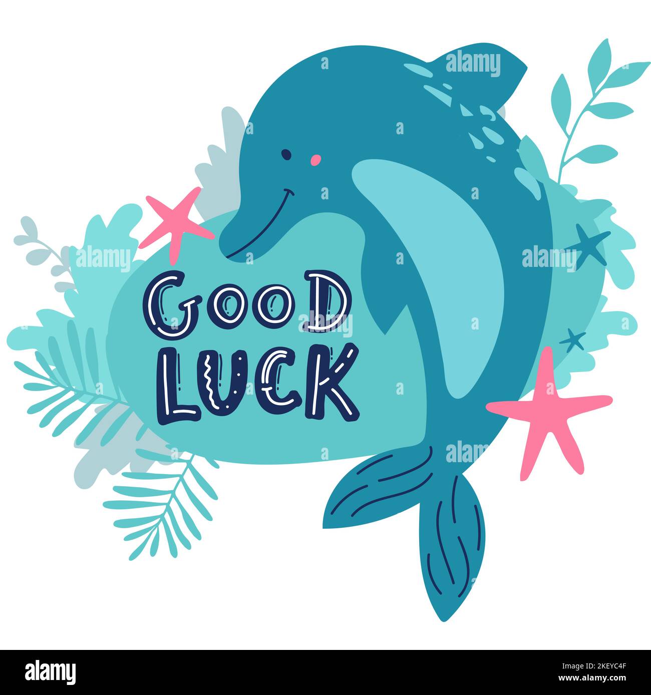 Impression de texte manuscrit sur Dolphin, typographie lettrage, calligraphie. Joli personnage souriant pour icône, carte, logo. Imprimé animal de bande dessinée à la main pour Illustration de Vecteur