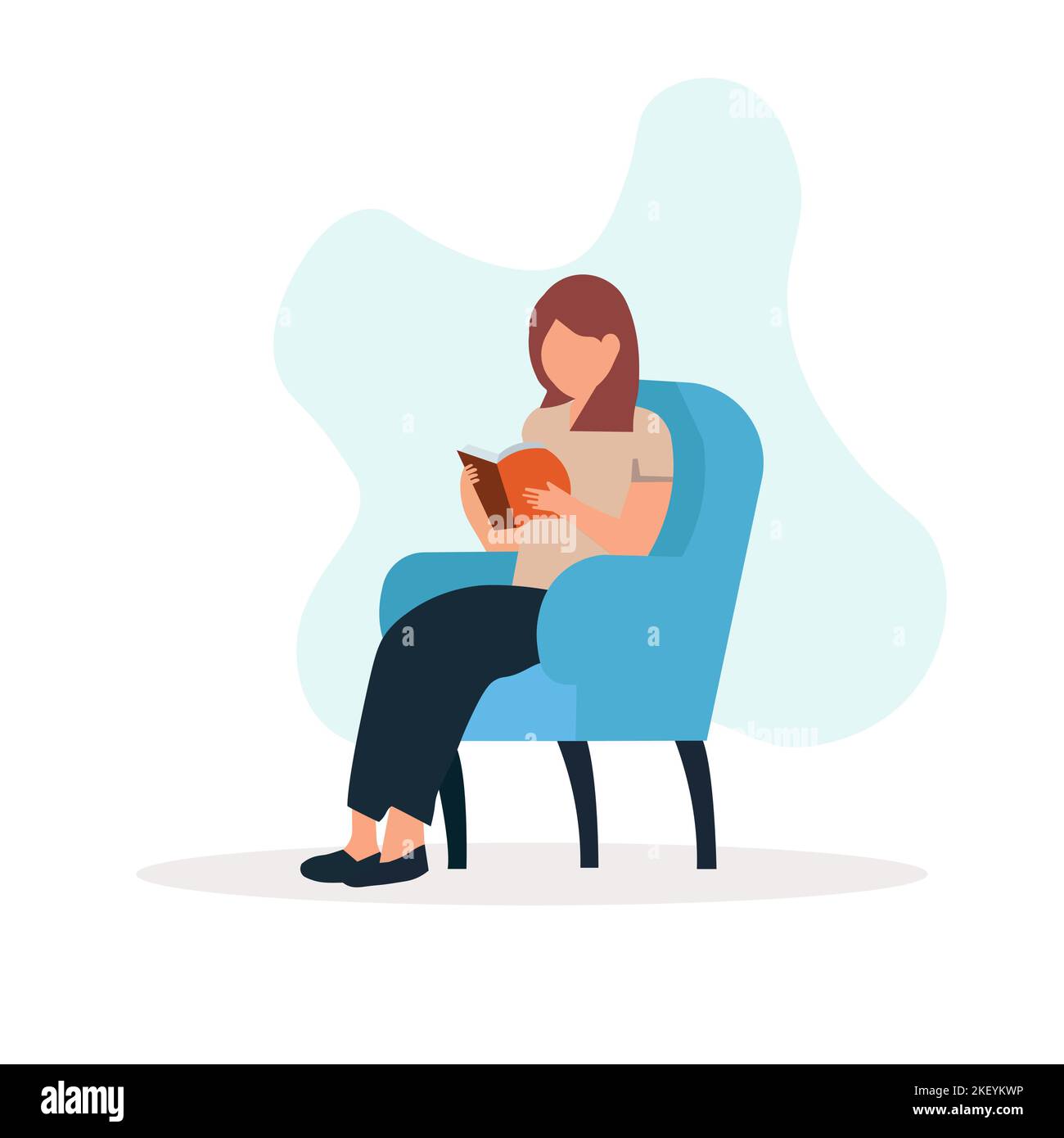 Femme assise sur une chaise pour lire un livre. Le concept de l'amour pour les livres et la lecture, l'apprentissage, la préparation à l'examen. Illustration vectorielle. Illustration de Vecteur
