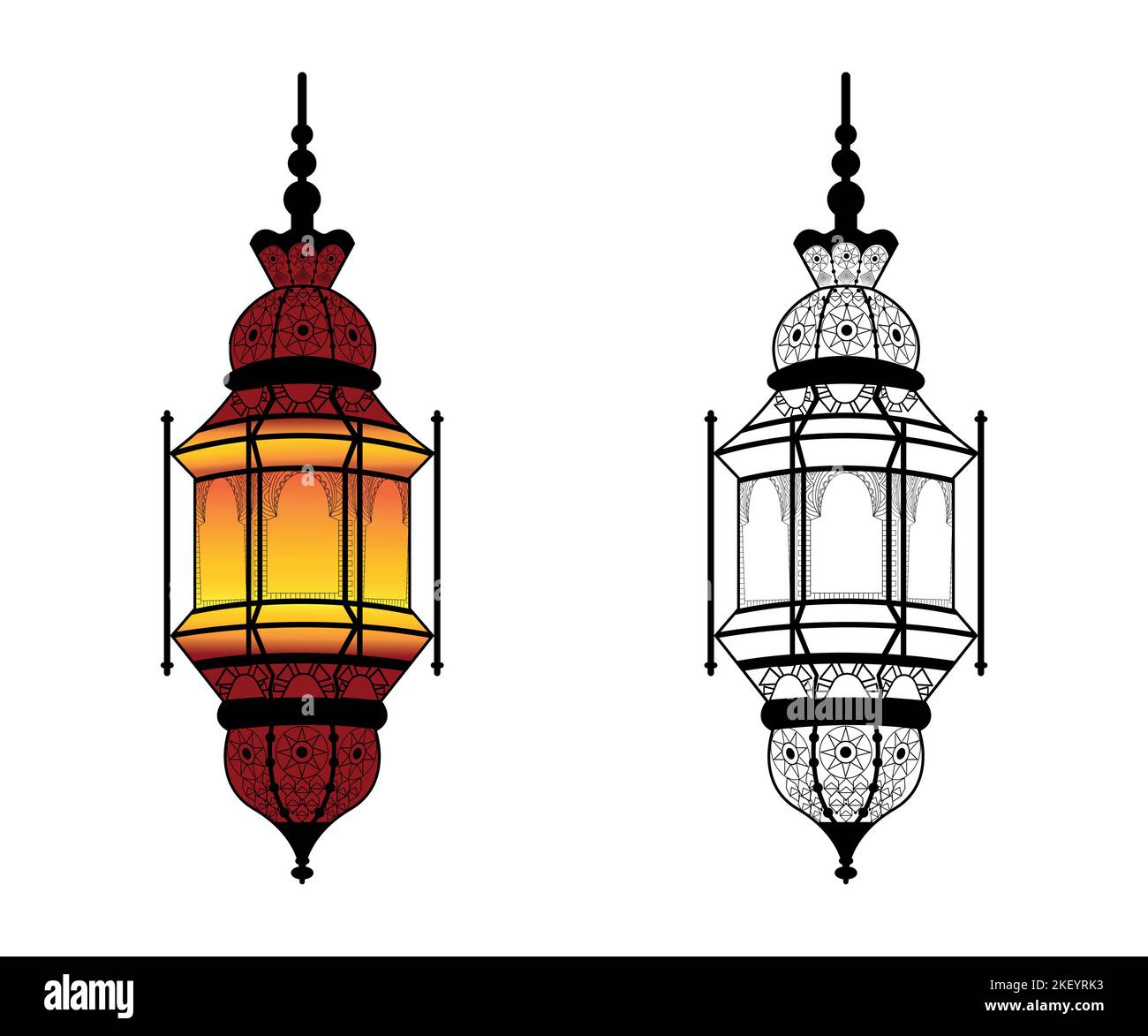 Deux lanternes colorées et vierges isolées sur fond blanc Illustration de Vecteur