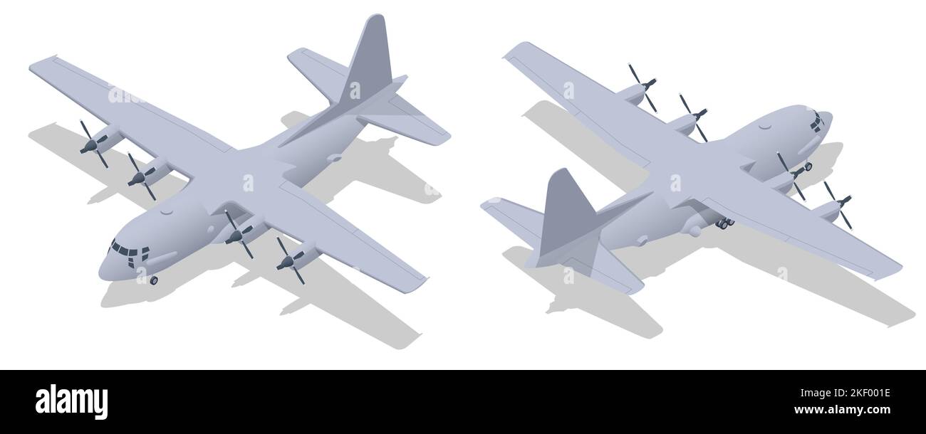 Isométrique Lockheed C-130 Hercules, avion de transport militaire américain à quatre turbopropulseurs. Avion de transport militaire Illustration de Vecteur