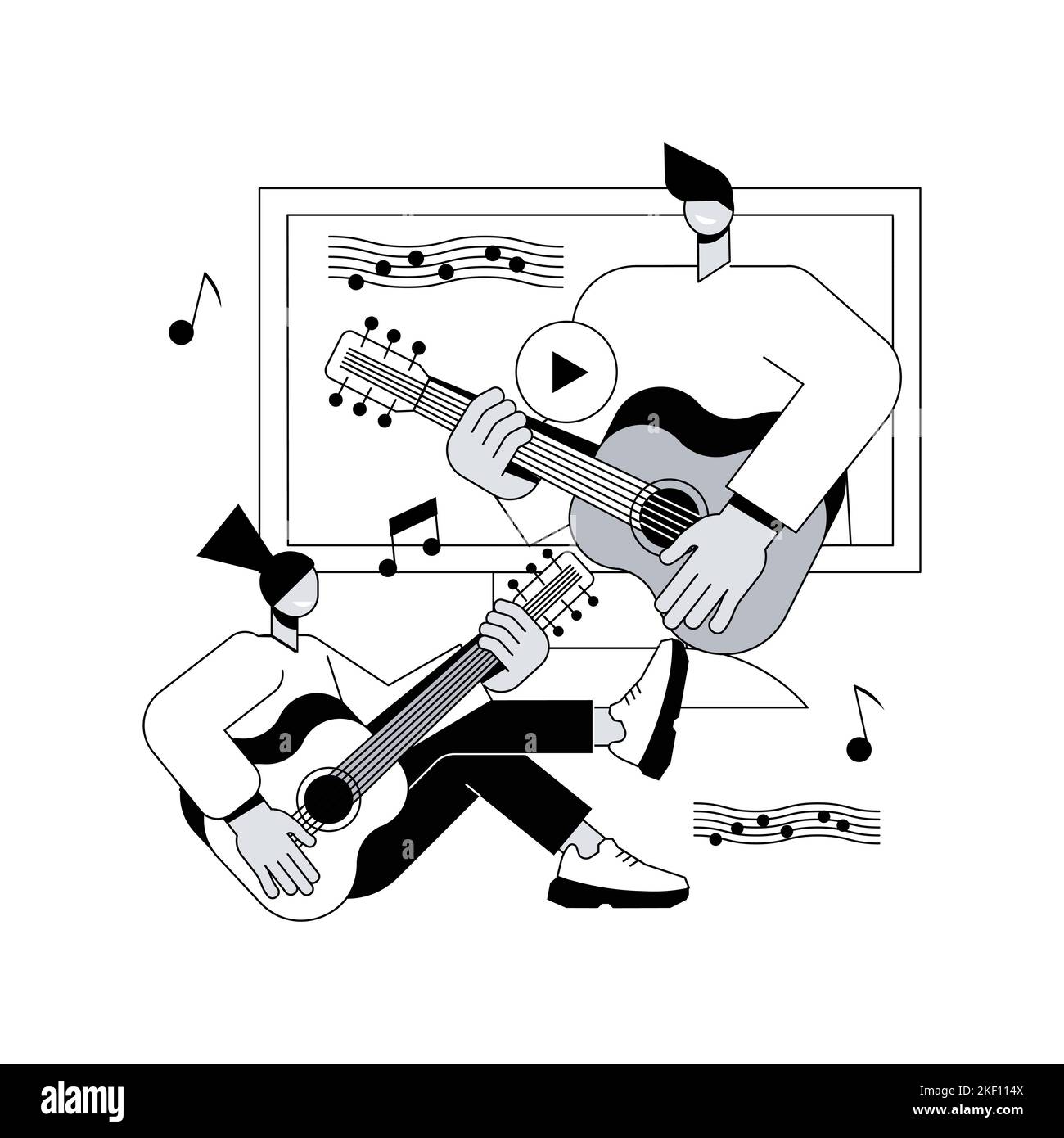 Leçons de musique en ligne résumé concept illustration vectorielle. Visioconférence en direct, professeur de musique, quarantaine de covid, pratique privée en ligne, conseils professionnels, reste à la maison métaphore abstraite. Illustration de Vecteur