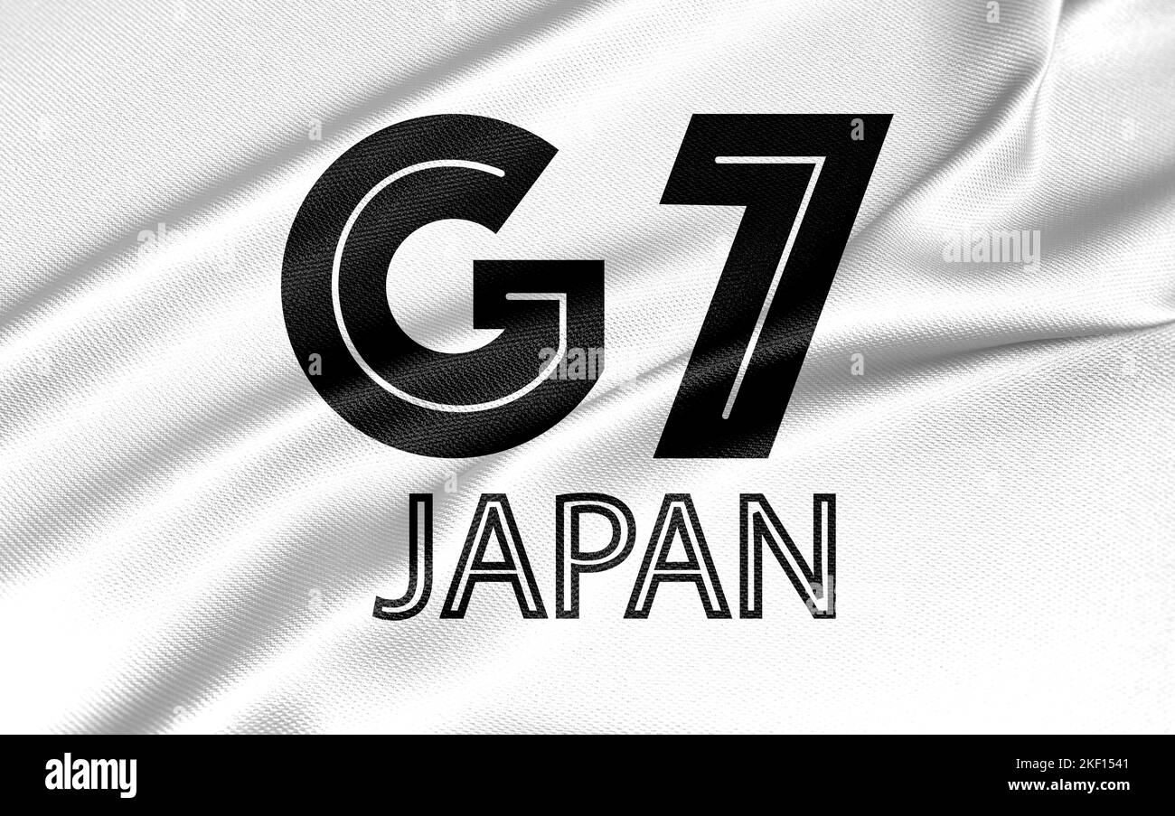 Drapeau G7 Japon, drapeaux les membres du drapeau G7 sont, G7 2023 couleurs drapeau avec texte, espace de copie, 3D illustration et 3D travaux Banque D'Images