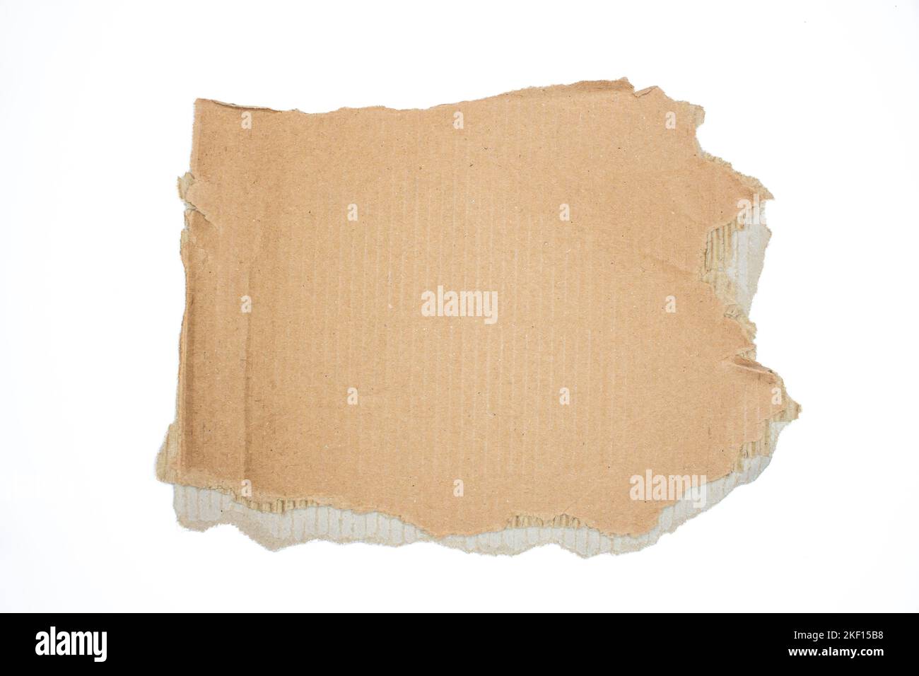 Pièce en carton isolée sur fond blanc. Vue de dessus du carton déchiré. Carton déchiré avec espace de copie. Banque D'Images