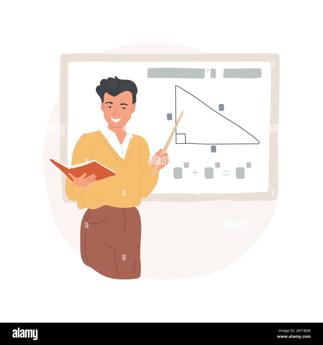 Illustration vectorielle de dessin animé isolée par géométrie. Apprendre à calculer la surface, l'enseignant explique le théorème pythagore, en dessinant le triangle et la formule sur le tableau noir, dessin animé vecteur de géométrie d'école. Illustration de Vecteur