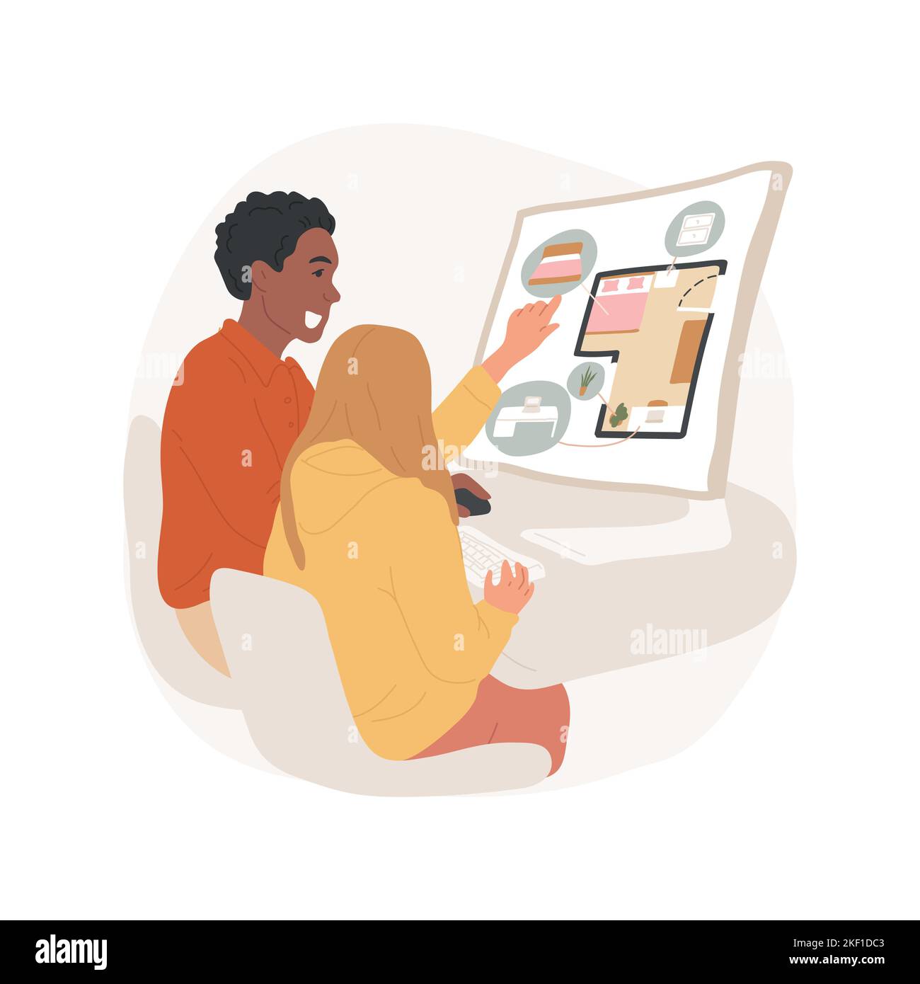 Boîtier et design intérieur illustration vectorielle isolée. Faites un plan de chambre, apprenez l'utilité de la maison, la science domestique, le design d'intérieur pour les enfants, maison économie vector dessin animé. Illustration de Vecteur