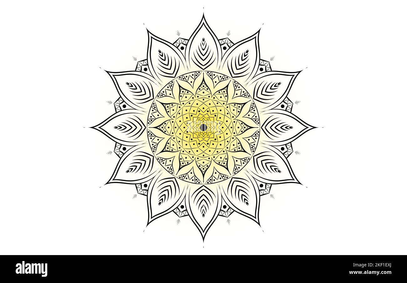 Beau cercle motif floral mandala art isolé sur un fond blanc, éléments de décoration pour la méditation poster ou bannière, henné, tatouage art, Banque D'Images