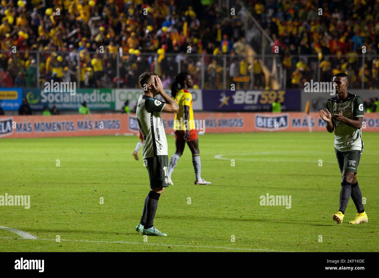 Quito, Equateur - Ligupro final 2022 Aucas vs Barcelona SC. Damian 'Kitu' Diaz après avoir échoué à un tir de pénalité pendant le match final. BSC finit par perdre. Banque D'Images