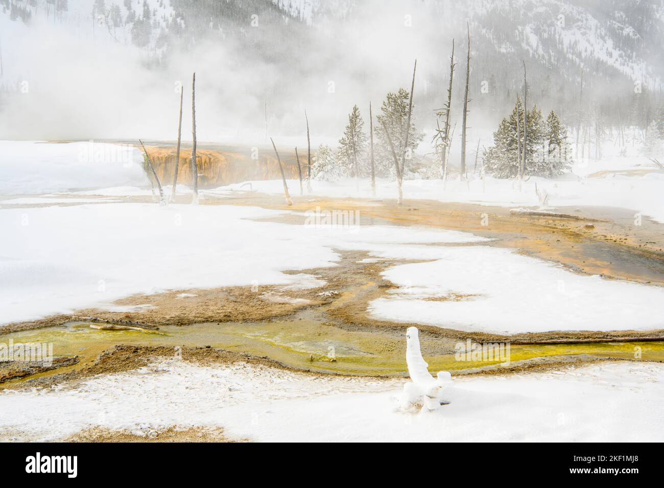 Black Sand Geyser Basin Winter- piscine opalescente, parc national de Yellowstone, Wyoming, Etats-Unis Banque D'Images