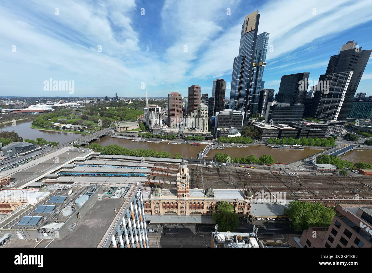 Vue aérienne de la gare de Flinders Street, Melbourne, Australie Banque D'Images