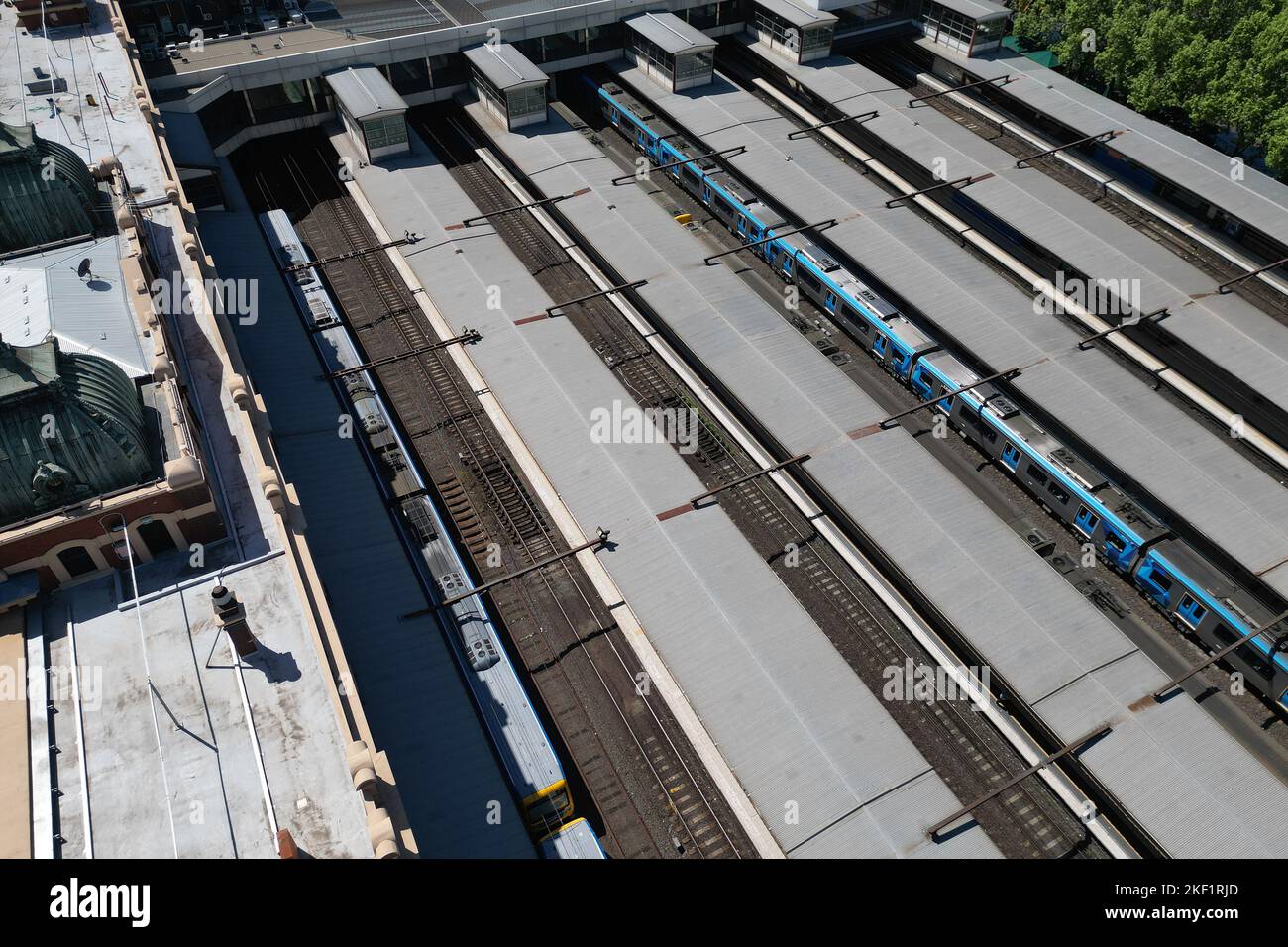 Vue aérienne de la gare de Flinders Street, Melbourne, Australie Banque D'Images