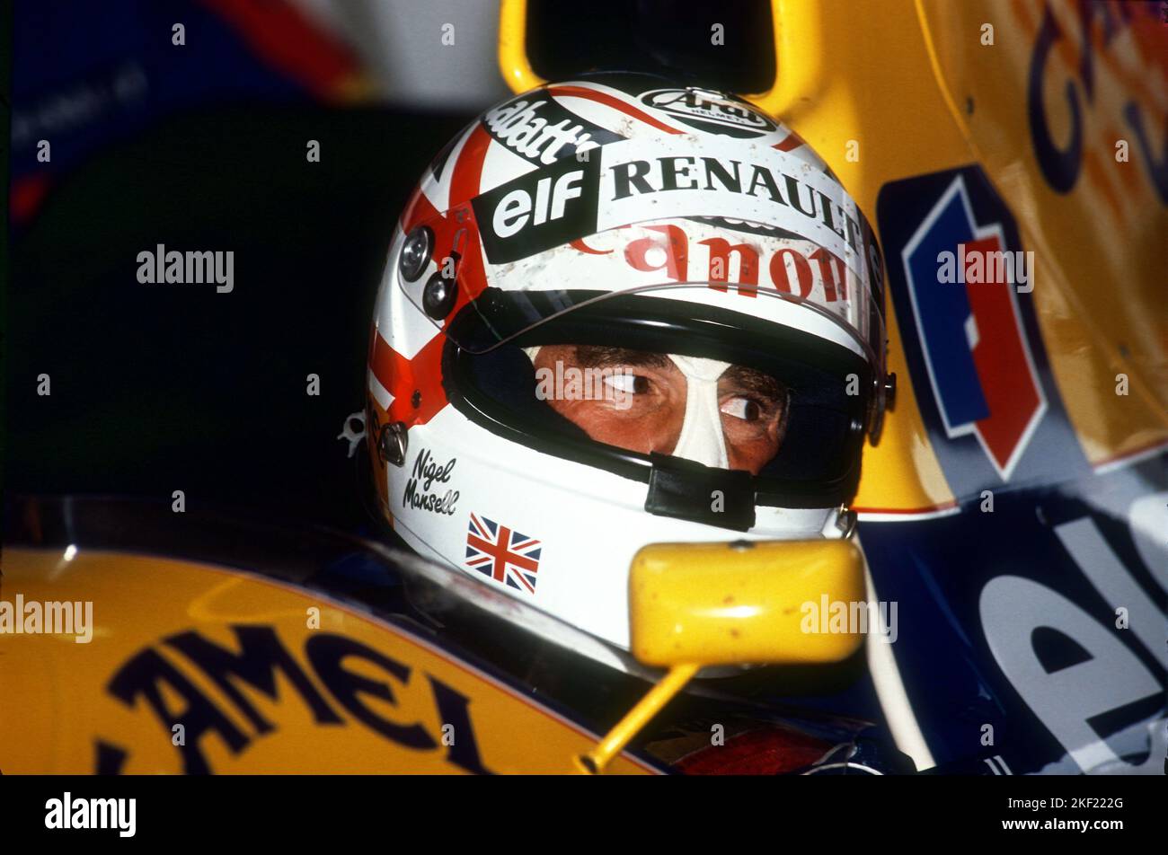NIGEL MANSELL WILLIAMS RENAULT Belgique Formule 1 Grand Prix GP Spa Francorchamps 30 août 1992 Banque D'Images