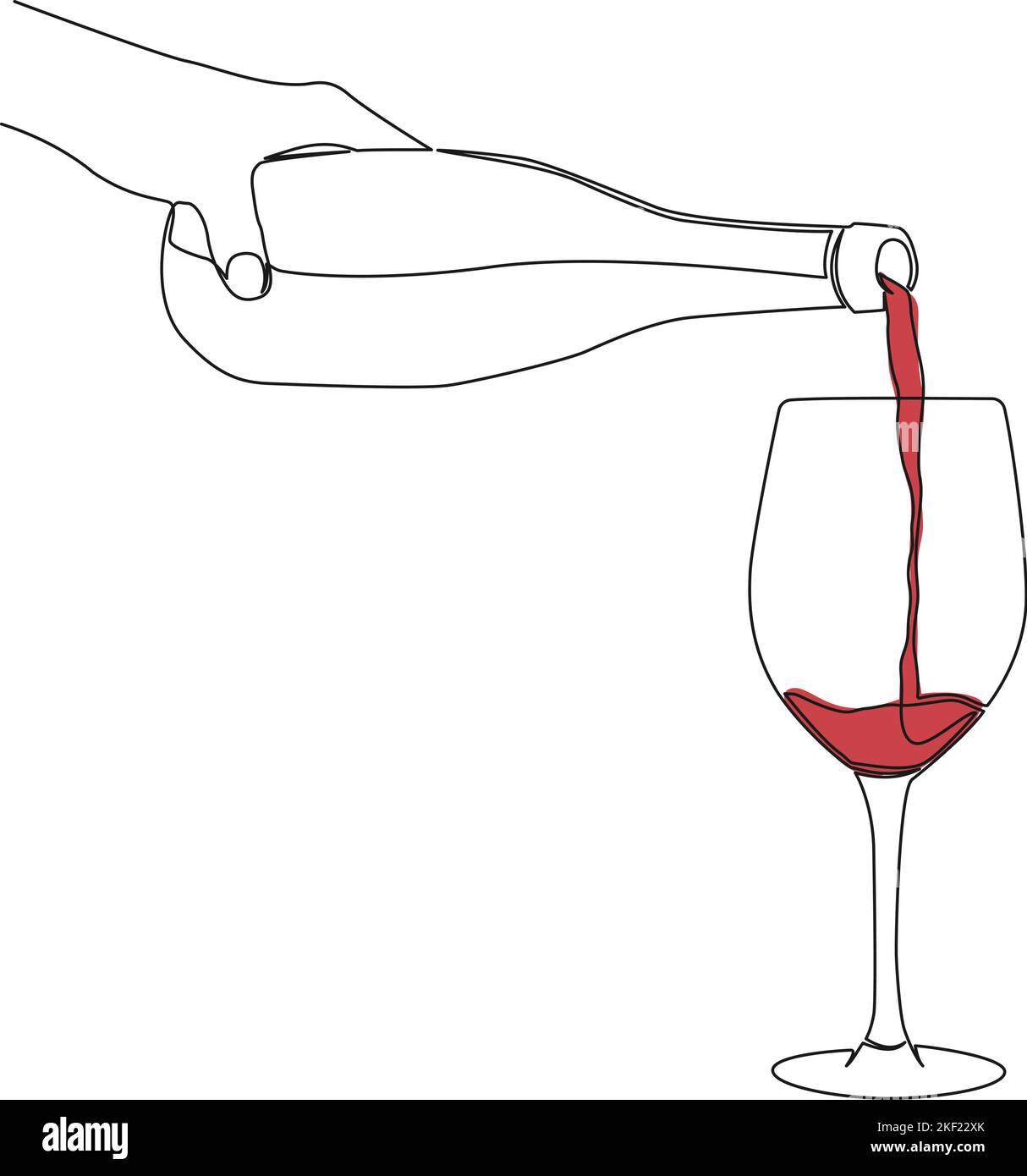 dessin continu d'une seule ligne de la bouteille de la main versant le vin dans le verre, illustration vectorielle de la ligne d'art Illustration de Vecteur