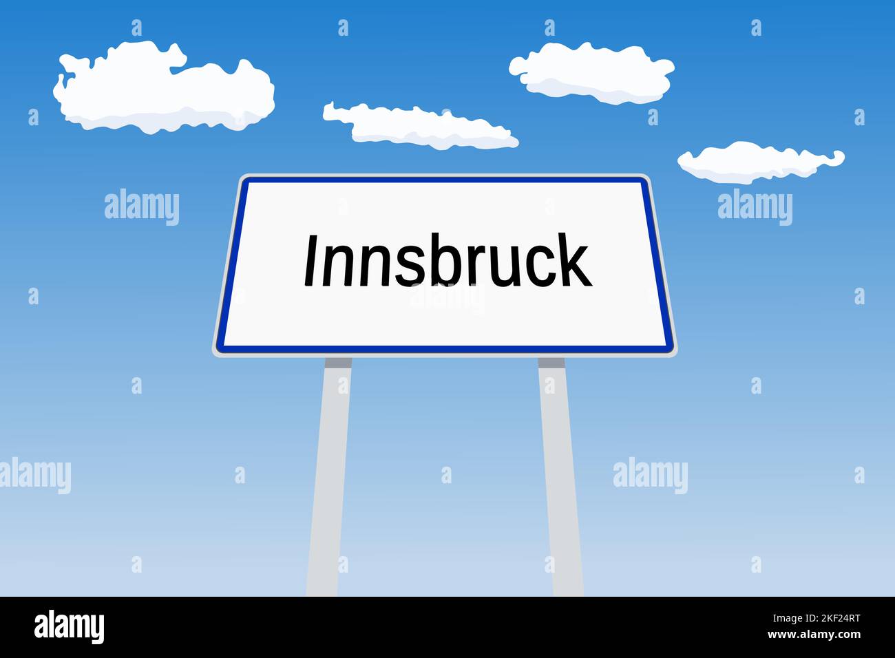 Panneau indiquant la ville d'Innsbruck en Autriche. Illustration du vecteur de signalisation routière de bienvenue du nom de la ville. Illustration de Vecteur