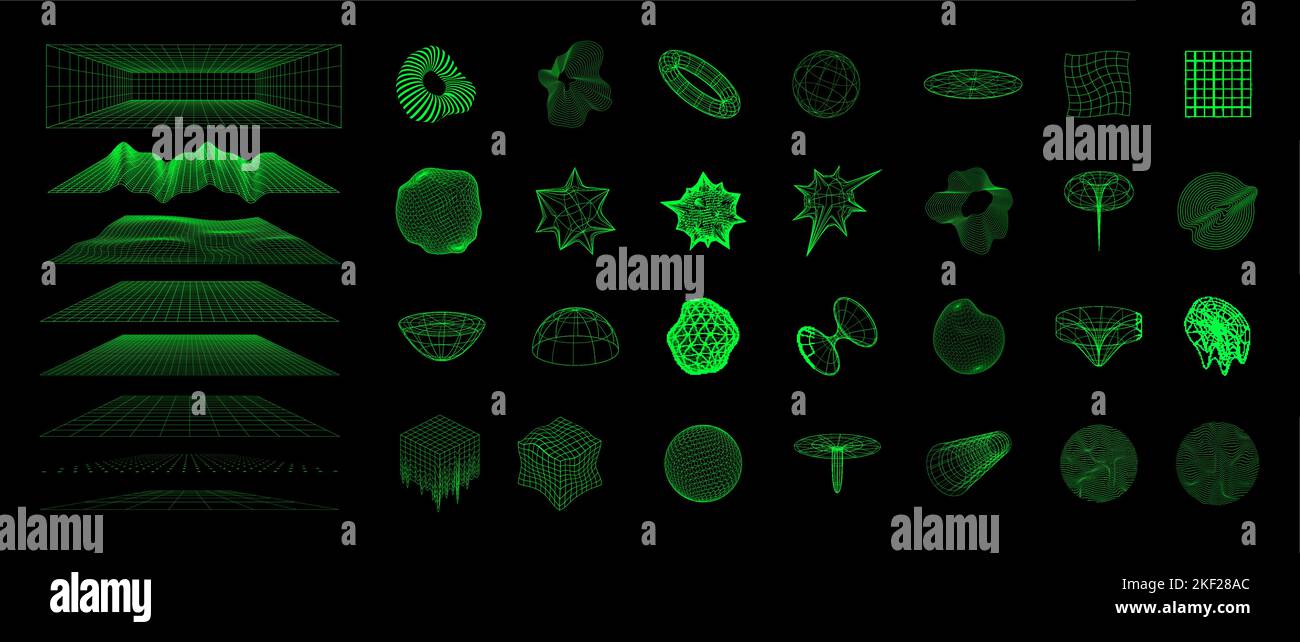 Définissez les formes Cyberpunk avec un effet liquide et de grésilpe. Style Vaporwave Illustration de Vecteur