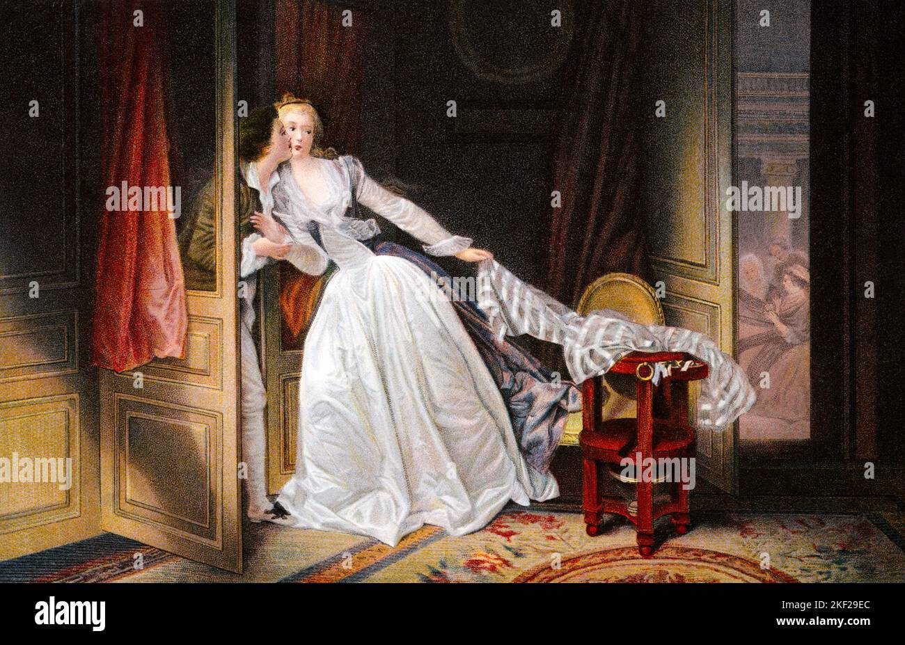 Tableau Toile Fragonard 'Une Femme Avec Un Chien' - Prêt à Accrocher - Neuf