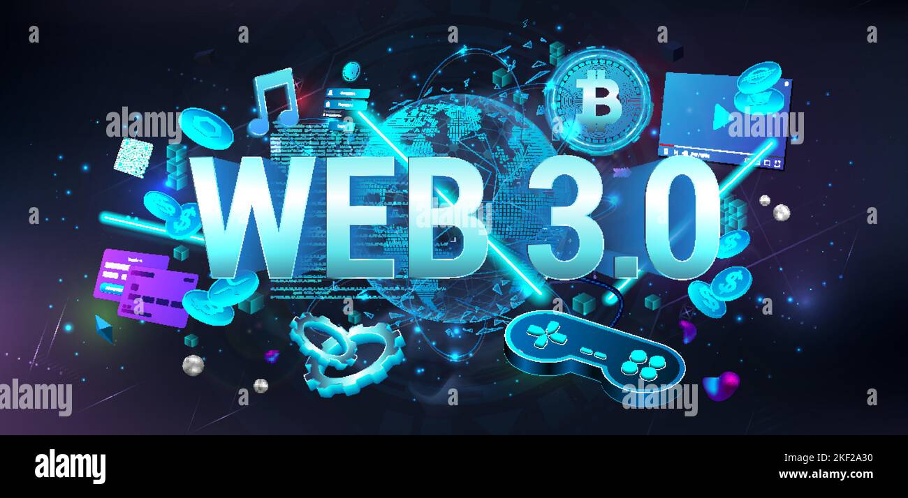 Web 3,0 est une nouvelle génération d'Internet. 3D bannière Illustration de Vecteur