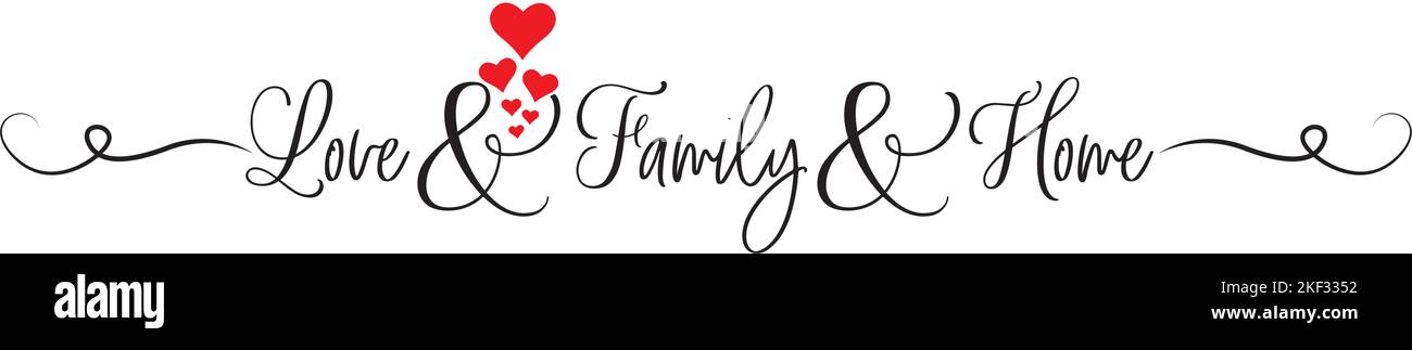 Amour, famille et maison, vecteur. Design romantique pour la maison. Motif stencil art isolé sur fond blanc. Art mural, œuvres d'art Illustration de Vecteur