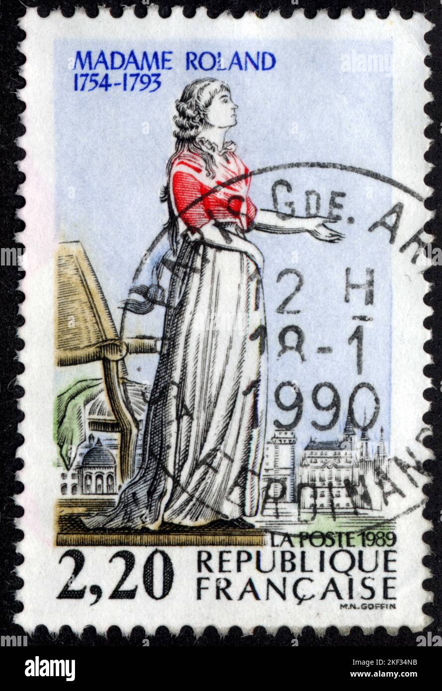 Timbre OBLITÉRÉ MADAME ROLAND. 1754-1793. LA POSTE. 1989. RÉPUBLIQUE FRANÇAISE. 2,20 Banque D'Images