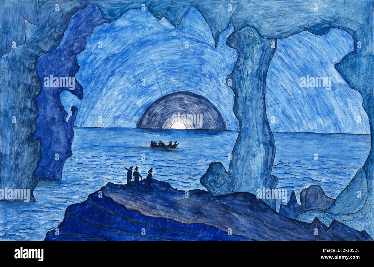 Peinture aquarelle de la Grotte bleue sur l'île de Capri, Italie, par Lawrence W. Ladd vers 1880 Banque D'Images