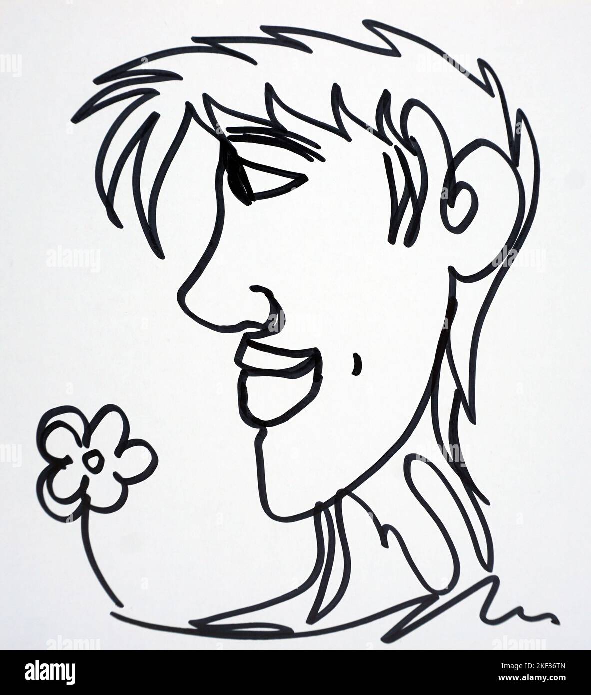Contour de dessin d'art abstrait copic marqueur homme visage , académie d'art Banque D'Images