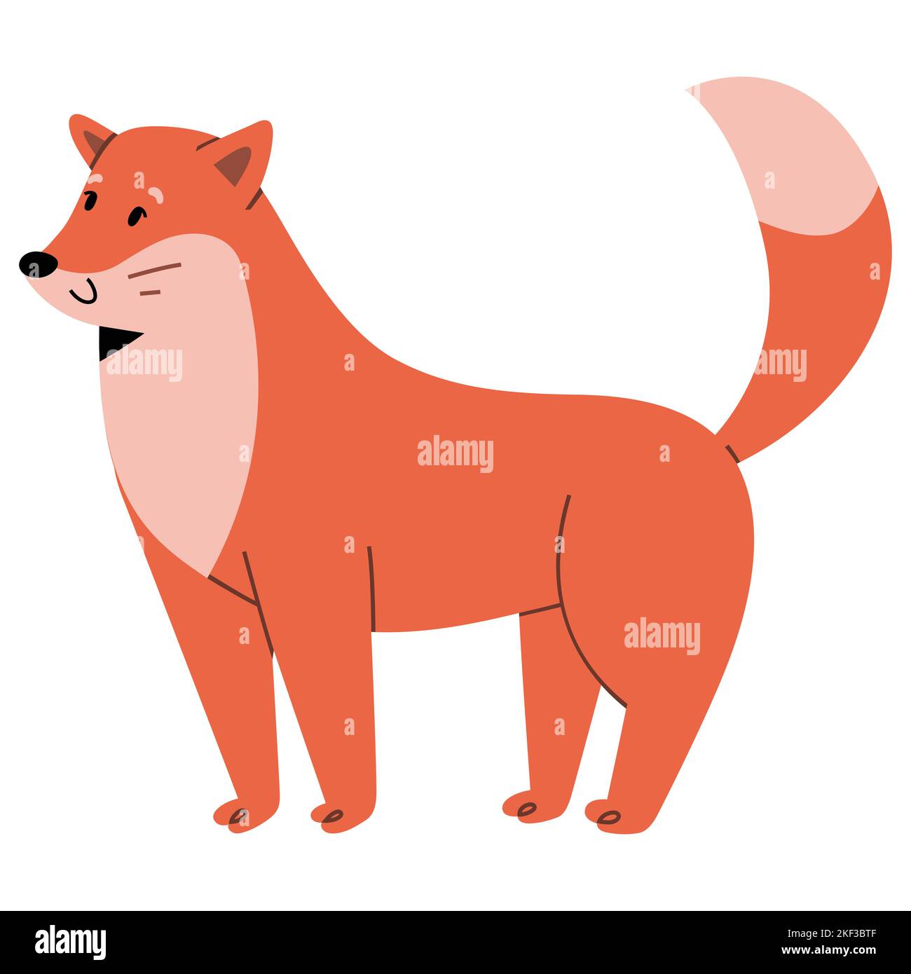 Adorable personnage de renard, animal de renard rouge debout et souriant avec l'expression amicale du visage Illustration de Vecteur