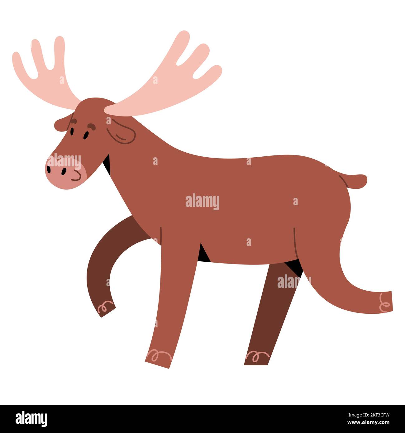 Mignon orignal avec de grandes cornes, drôle de mammifère de forêt debout et souriant, illustration pour enfants Illustration de Vecteur