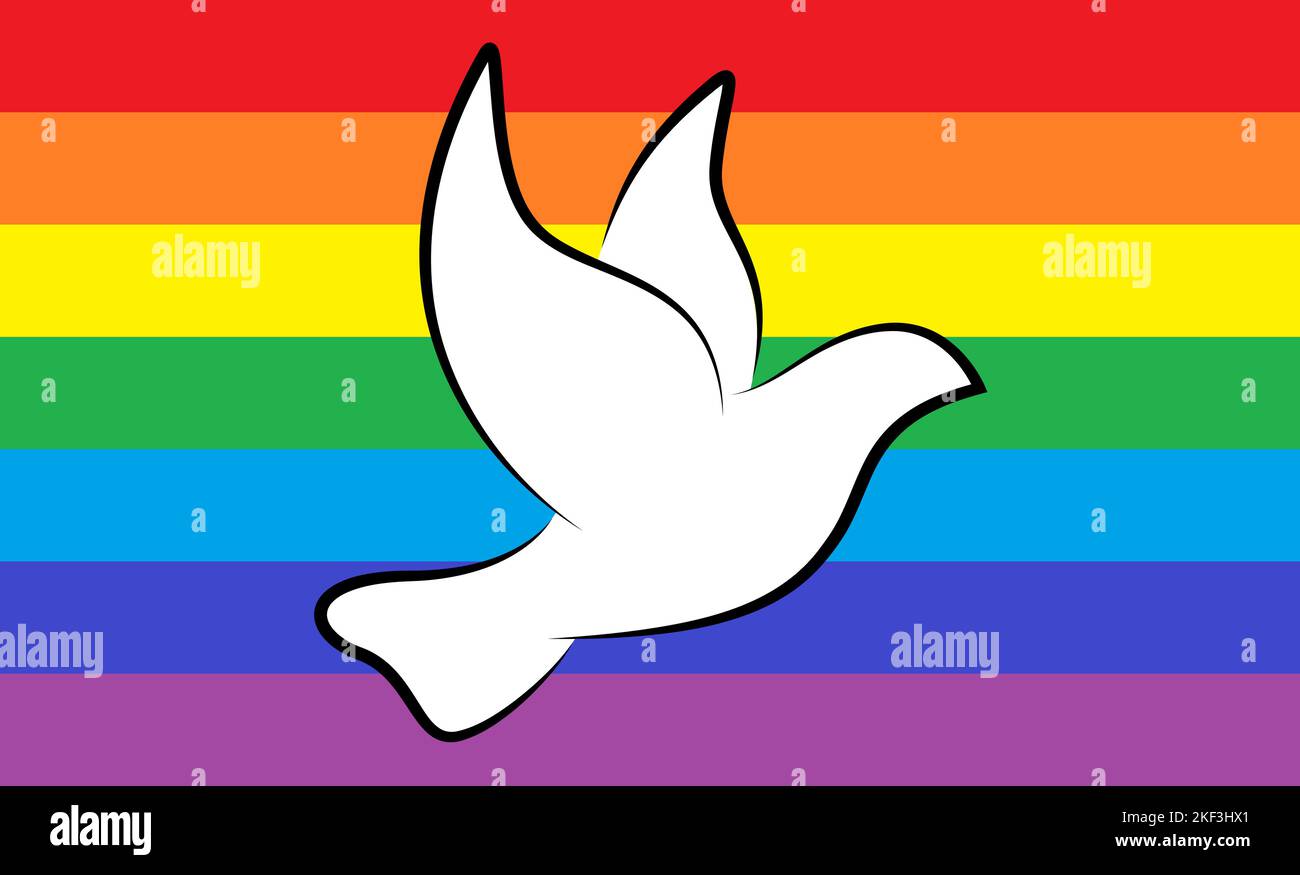 illustration vectorielle eps avec colombe de paix blanche devant le drapeau arc-en-ciel comme signe contre la guerre Illustration de Vecteur