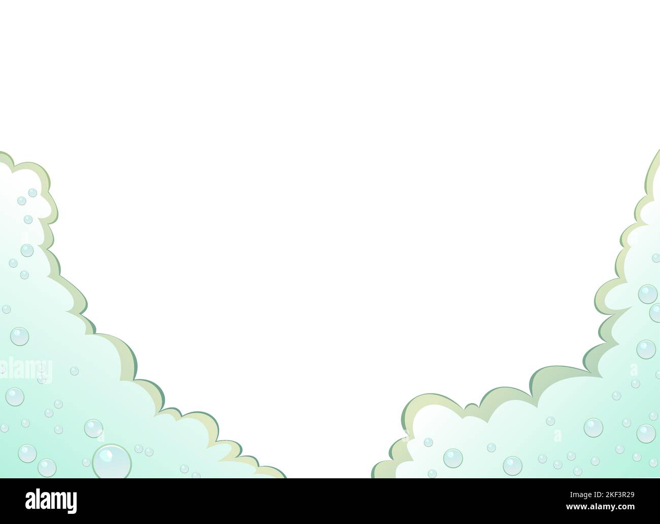 Bordure en mousse le long du bord de l'image. Liquides moussants. Eau, détergent ou produit alimentaire. Isolé sur fond blanc. Vecteur Illustration de Vecteur