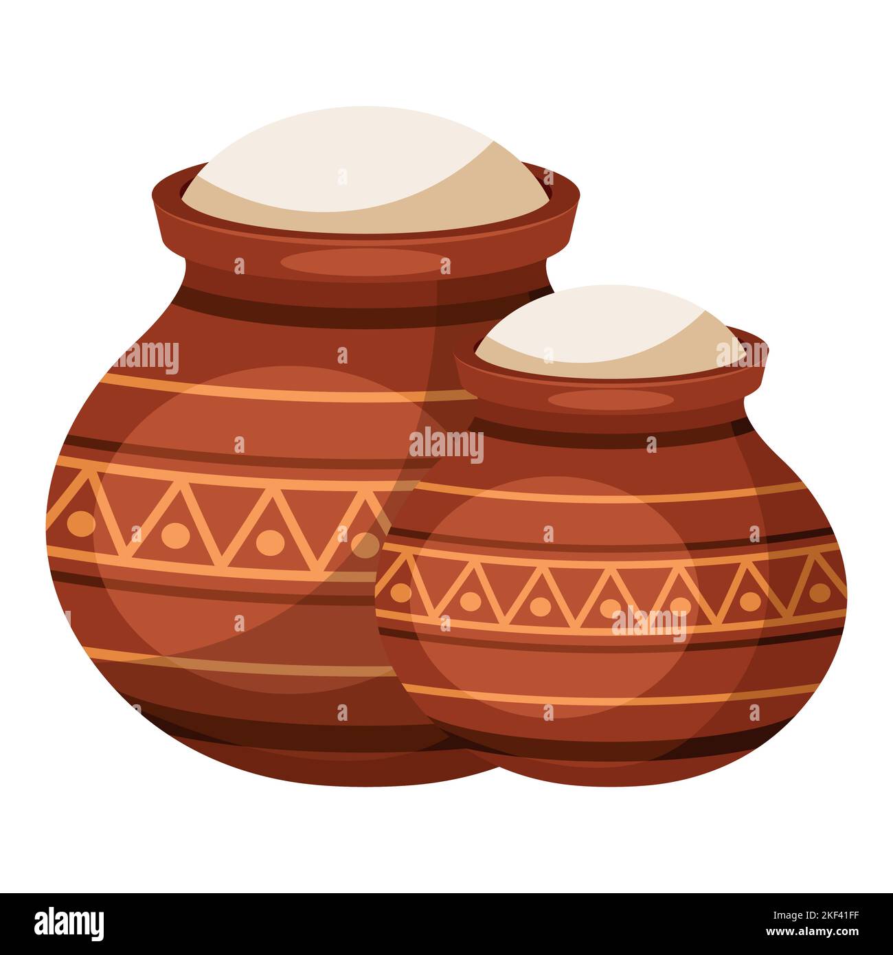 Conception de pots en argile traditionnels de dessin animé pour la célébration heureuse du festival des récoltes de Pongal India Illustration de Vecteur