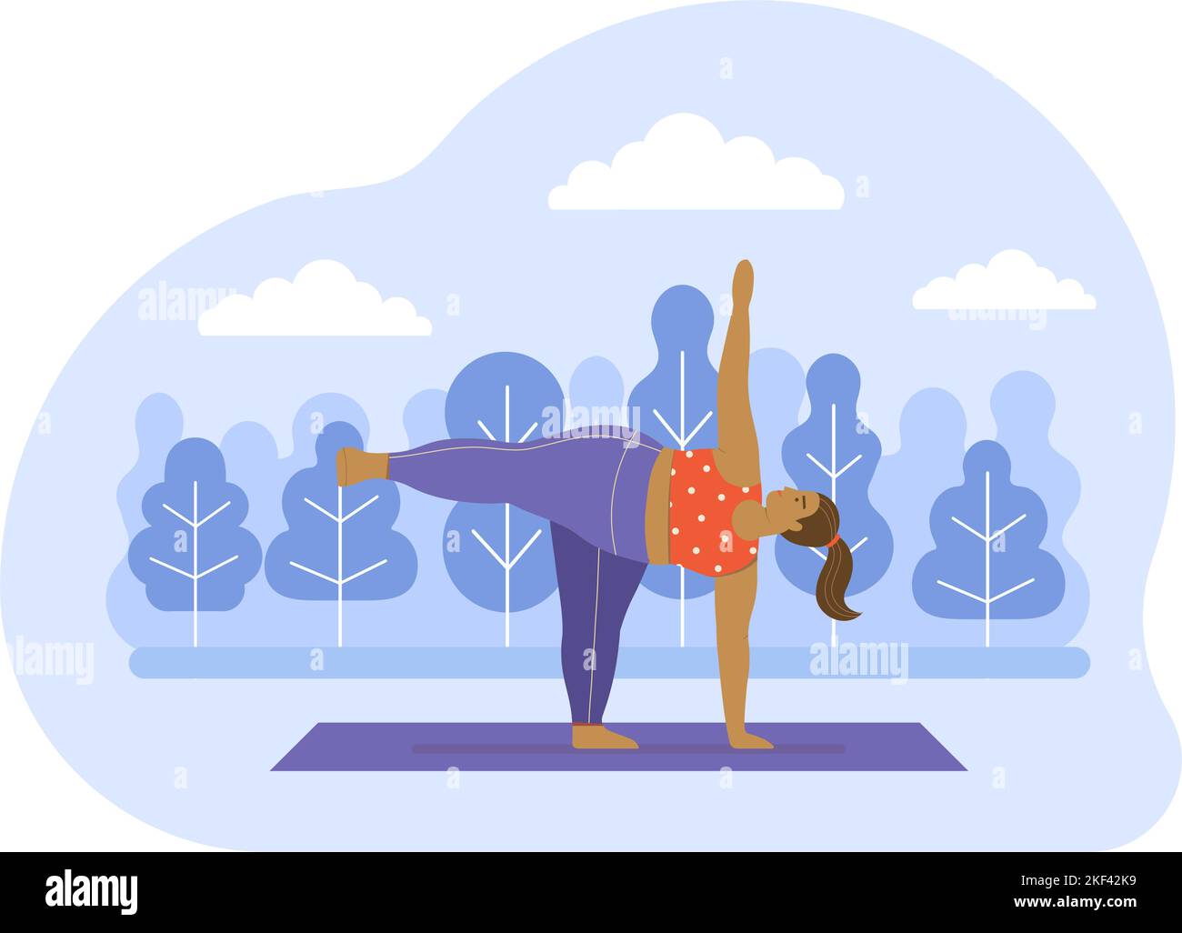 Femme positive du corps faisant du yoga en plein air Illustration de Vecteur