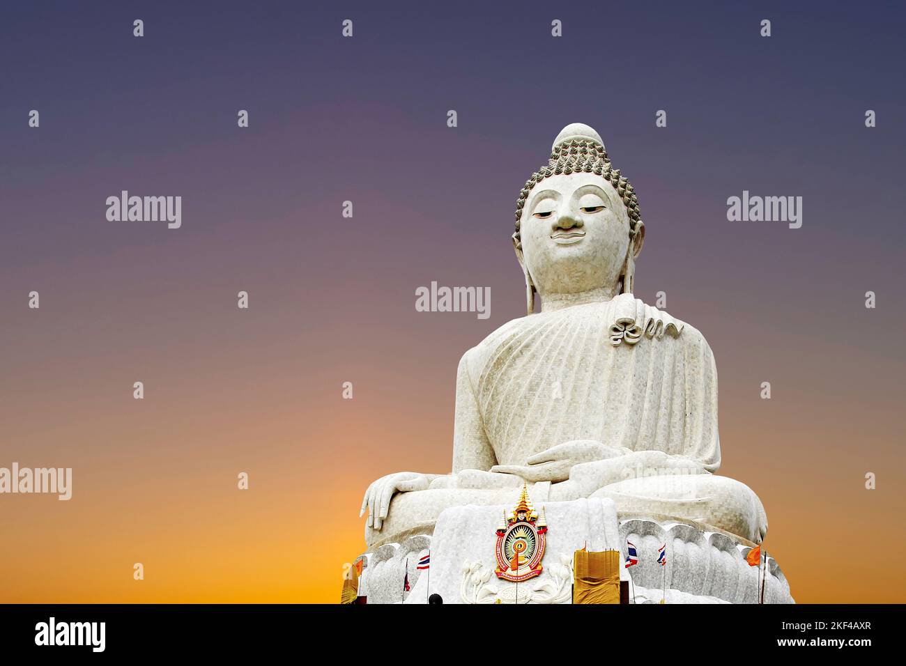 Asiatique, Bouddha, Thaïlande, Grand, Bouddha, weiss, weisser, Phuket, Abendstimmung, Sonnenuntergang, Banque D'Images