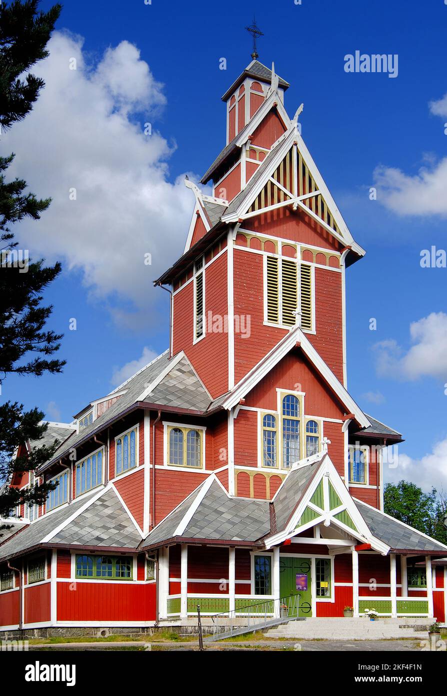 Holzkirche, Stabkirche auf den Lofoten, Norwegen, Skandinavien, Gravdal, Leknes, Kreuz, religion, Mittelalter, Banque D'Images