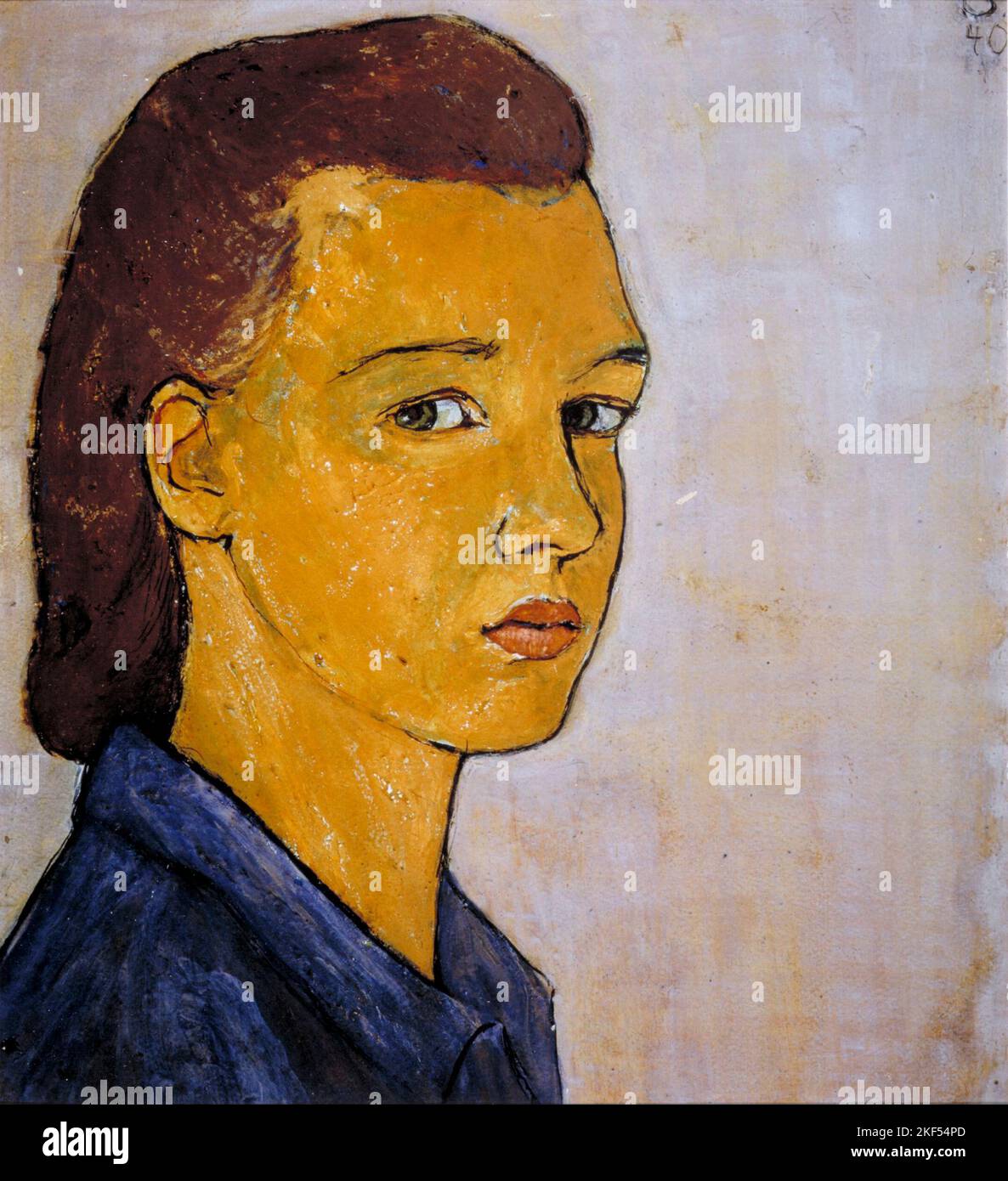 Autoportrait. Charlotte Salomon. 1940. Gouache sur carton. Banque D'Images