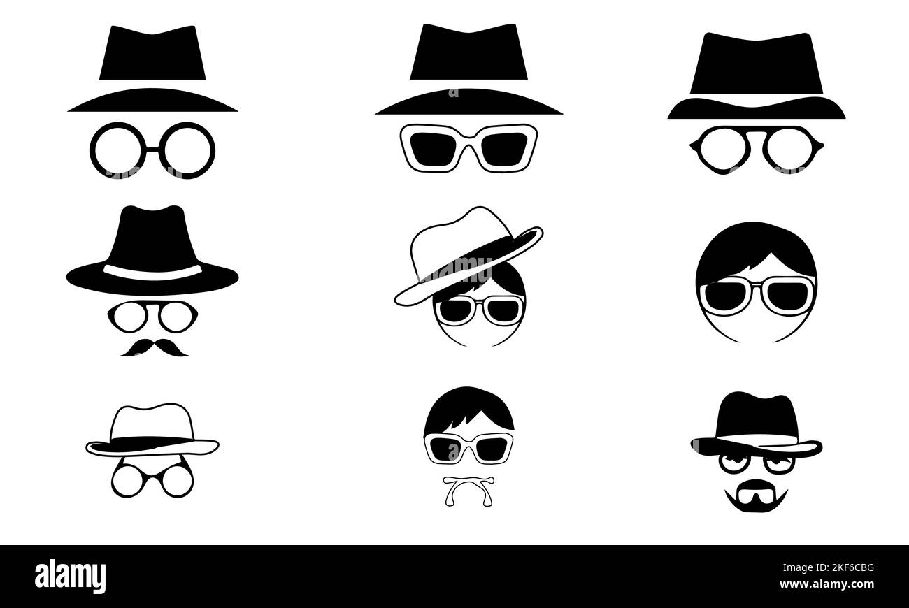 Incognito Icon Homme femme visage avec lunettes Noir et blanc Vector graphique. Ligne d'agent espion et icône de glyphe, sécurité et détective, hacker Illustration de Vecteur